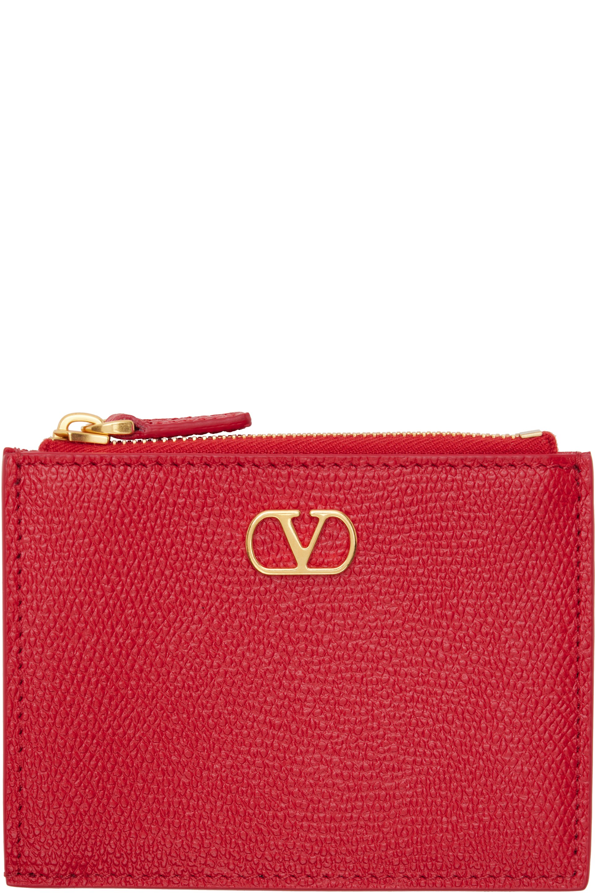 Valentino Garavani - Red VLogo Signature Grainy Calfskin Card Holder