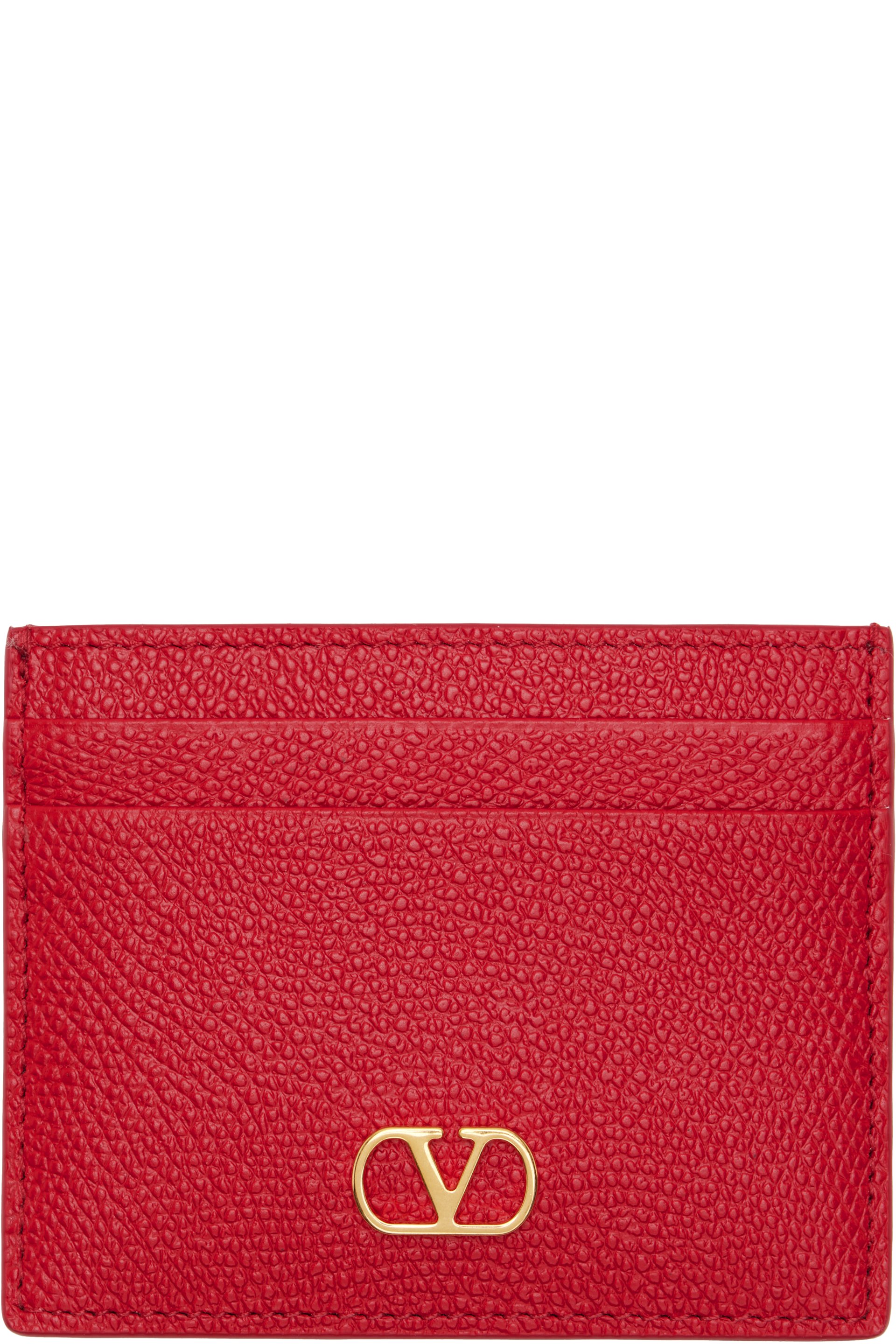 Valentino Garavani - Red VLogo Signature Grainy Calfskin Card Holder