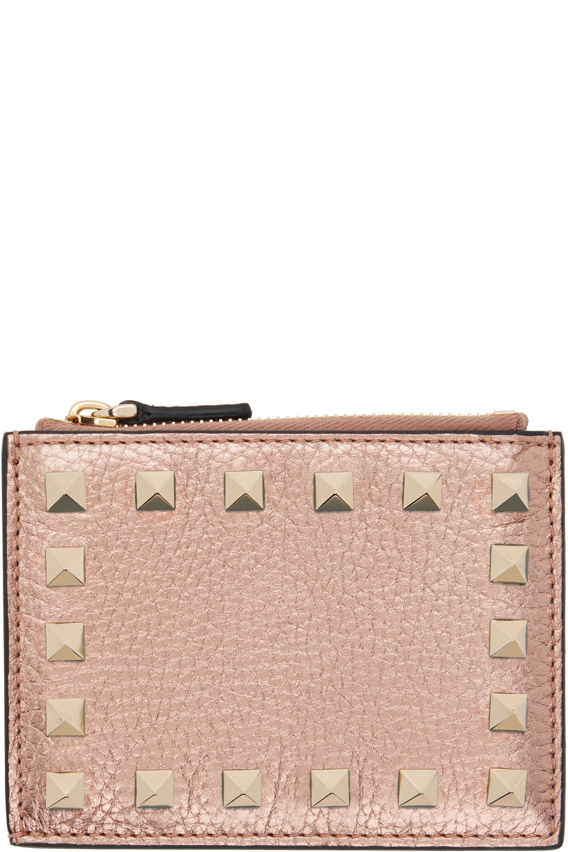 Valentino Garavani - Rose Gold Rockstud Grainy Calfskin Card Holder
