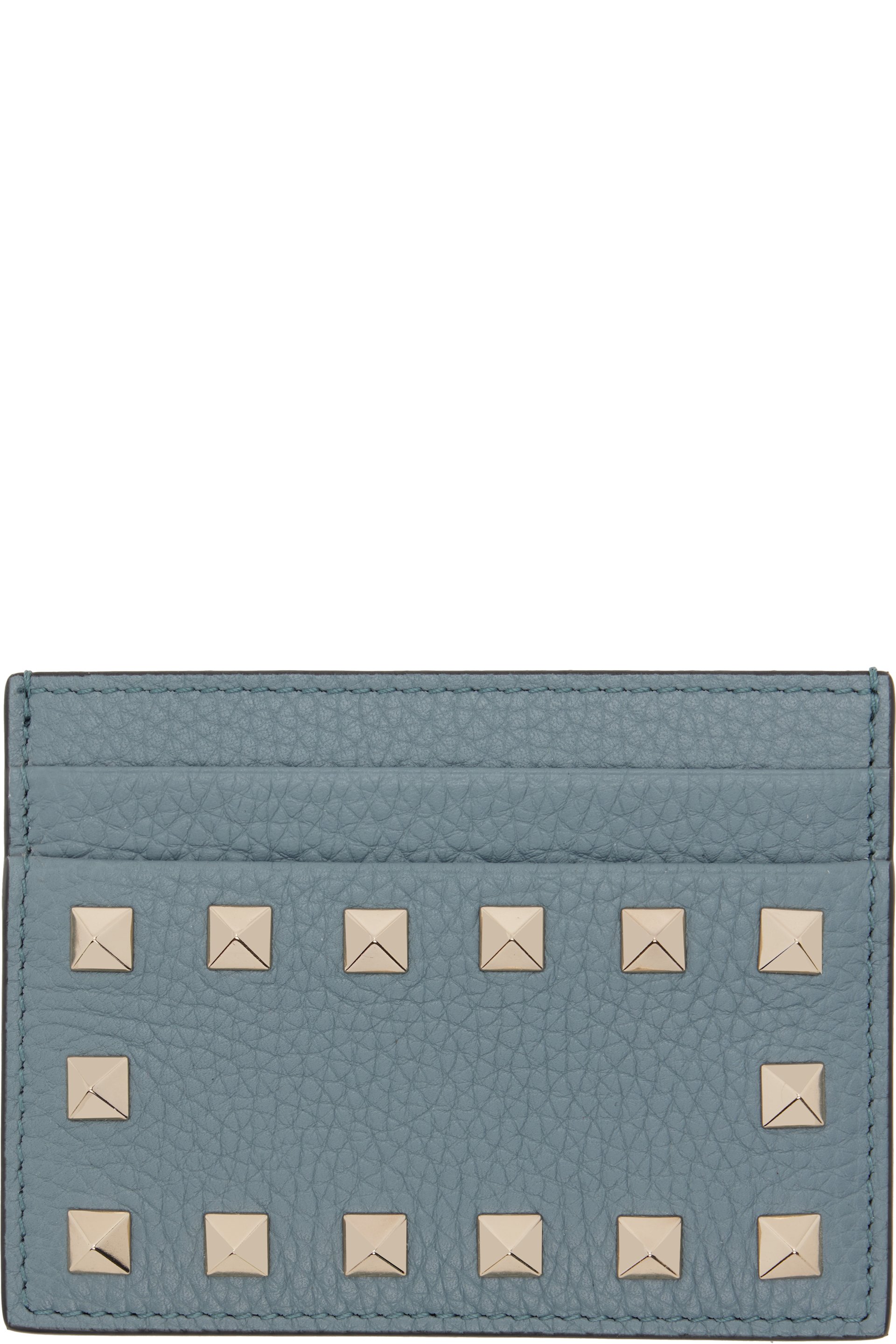 Valentino Garavani - Gray Rockstud Grainy Calfskin Card Holder