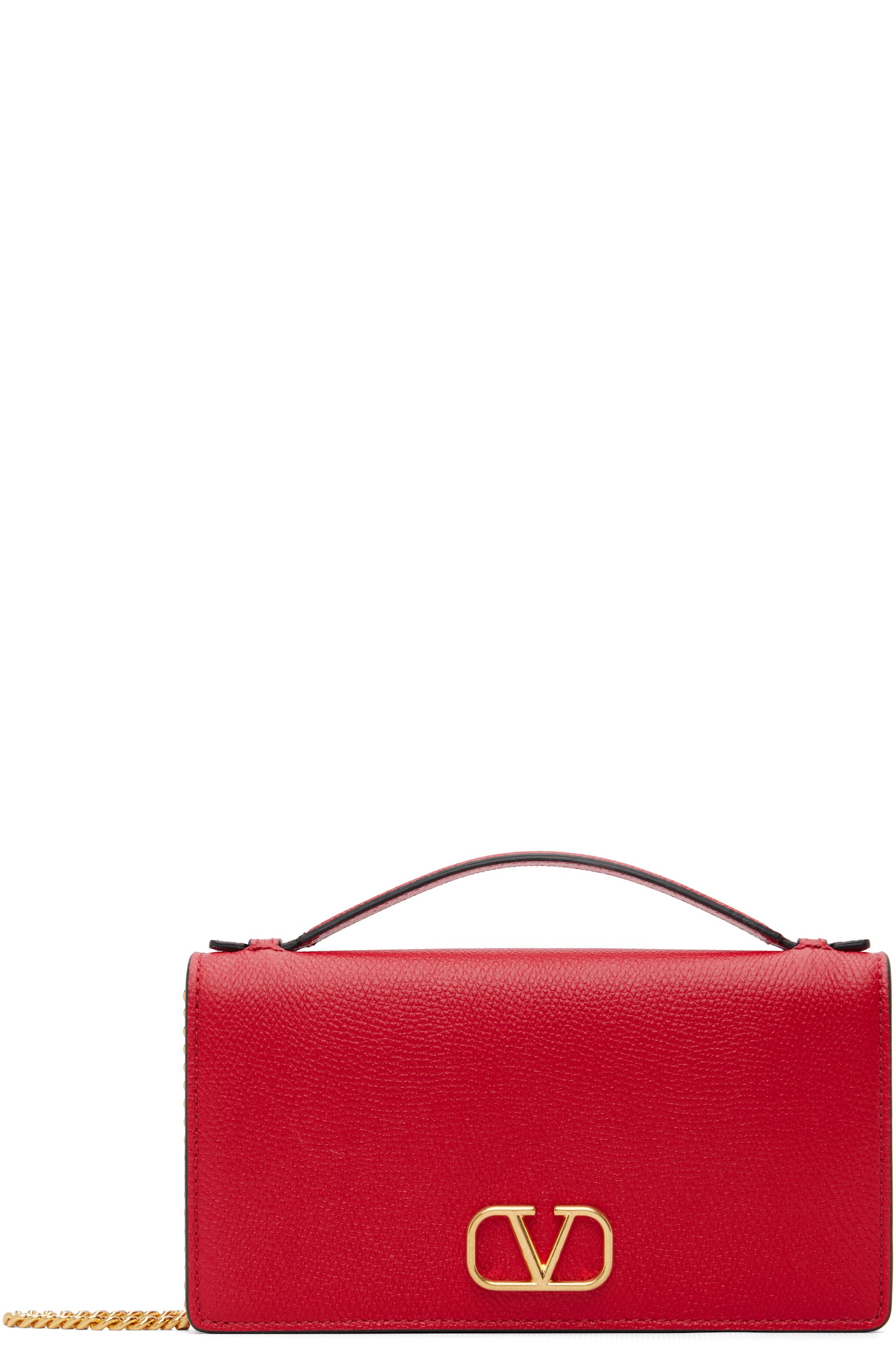 Valentino Garavani - Sac portefeuille rouge à bandoulière en chaine et à logo en V