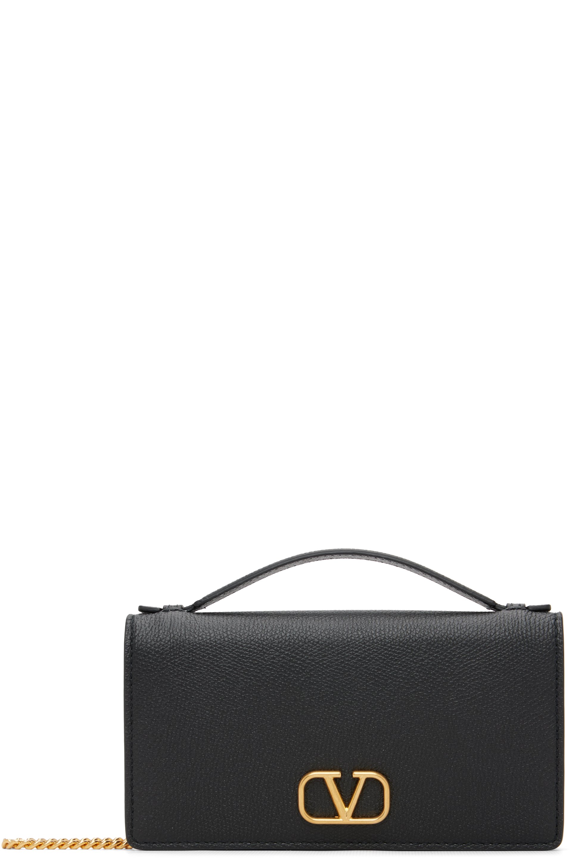 Valentino Garavani - Sac portefeuille noir à bandoulière en chaine et à logo en V