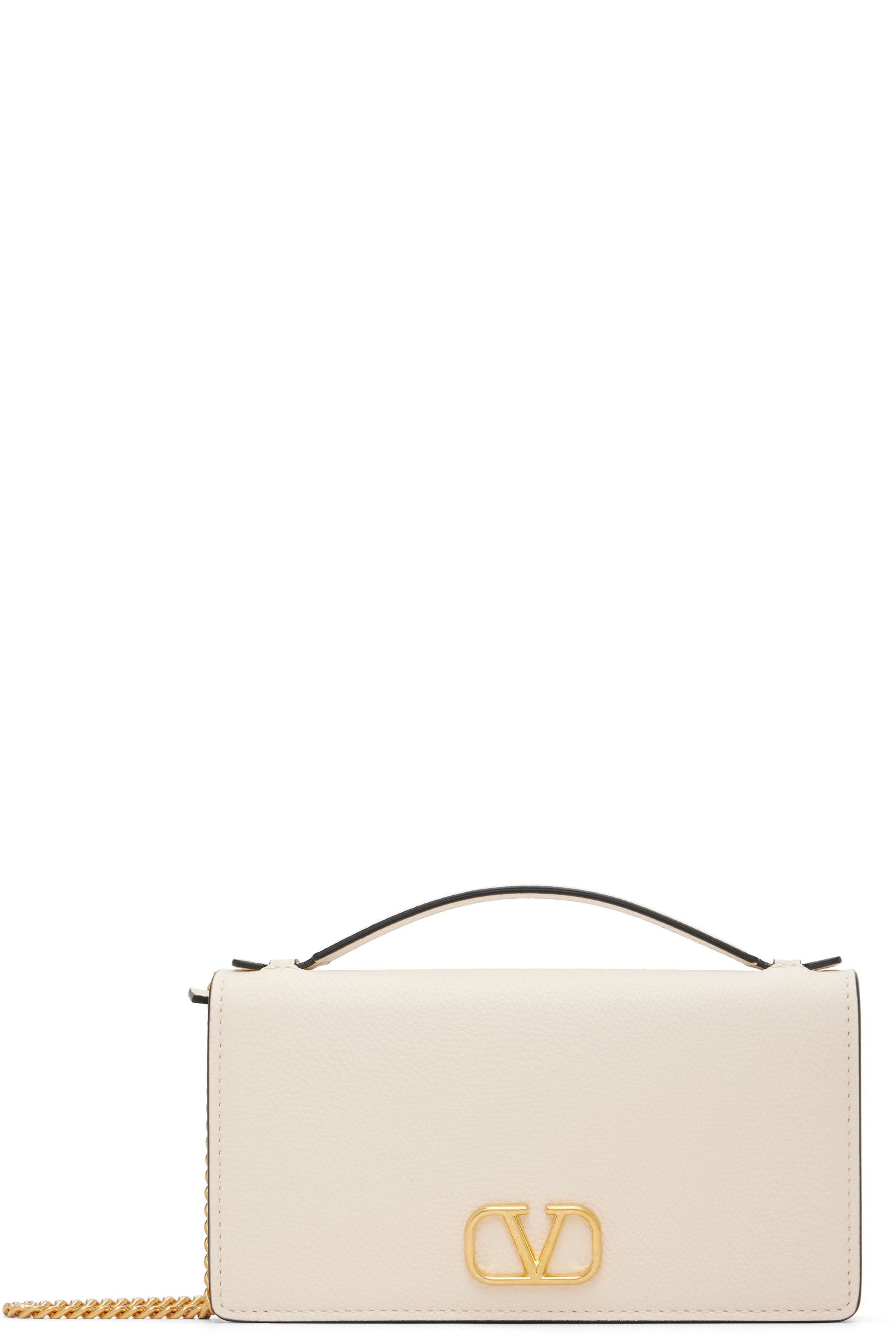 Valentino Garavani - Sac portefeuille blanc cassé à bandoulière en chaine et à logo en V