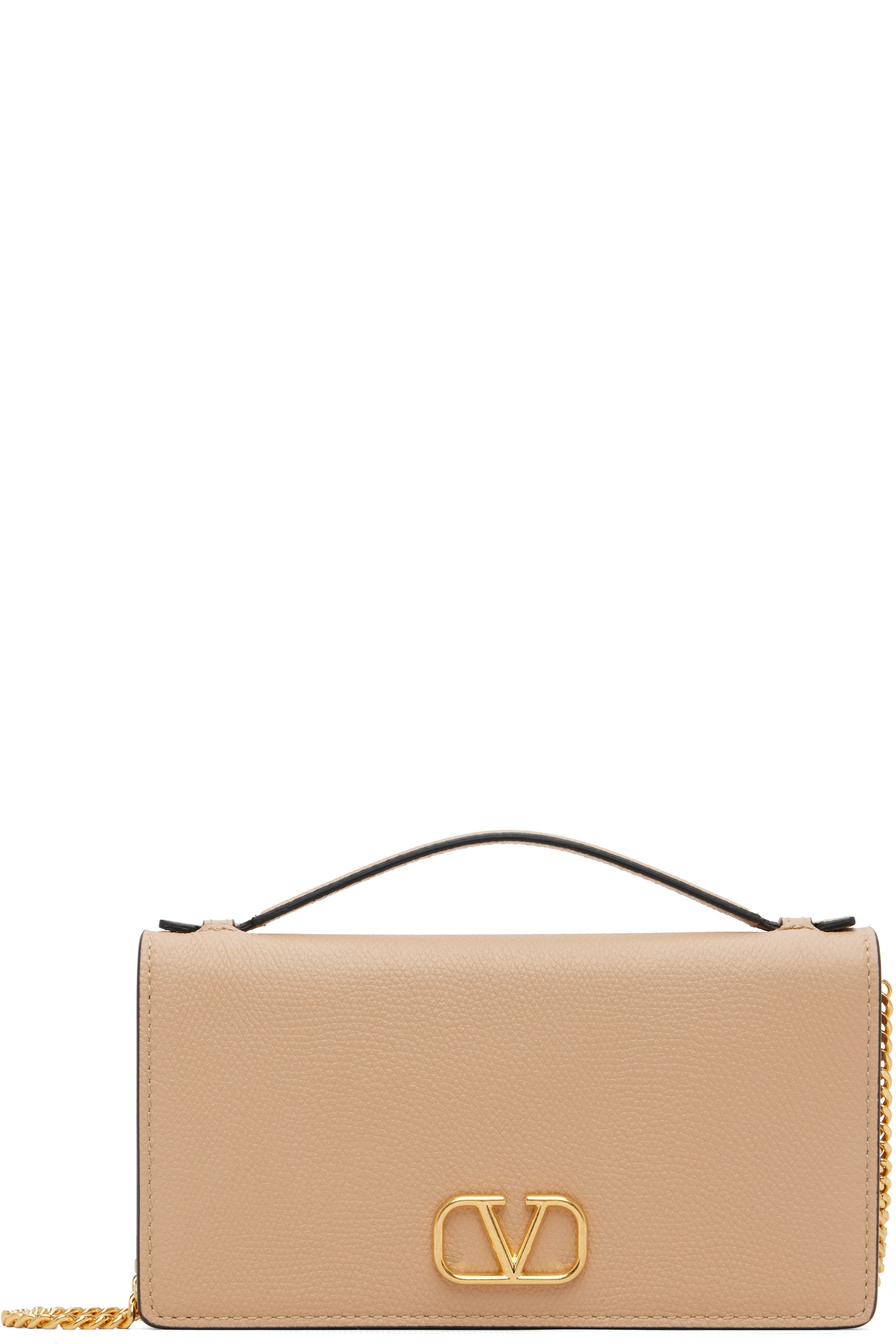 Valentino Garavani - Sac beige en cuir de veau grainé à logo en V