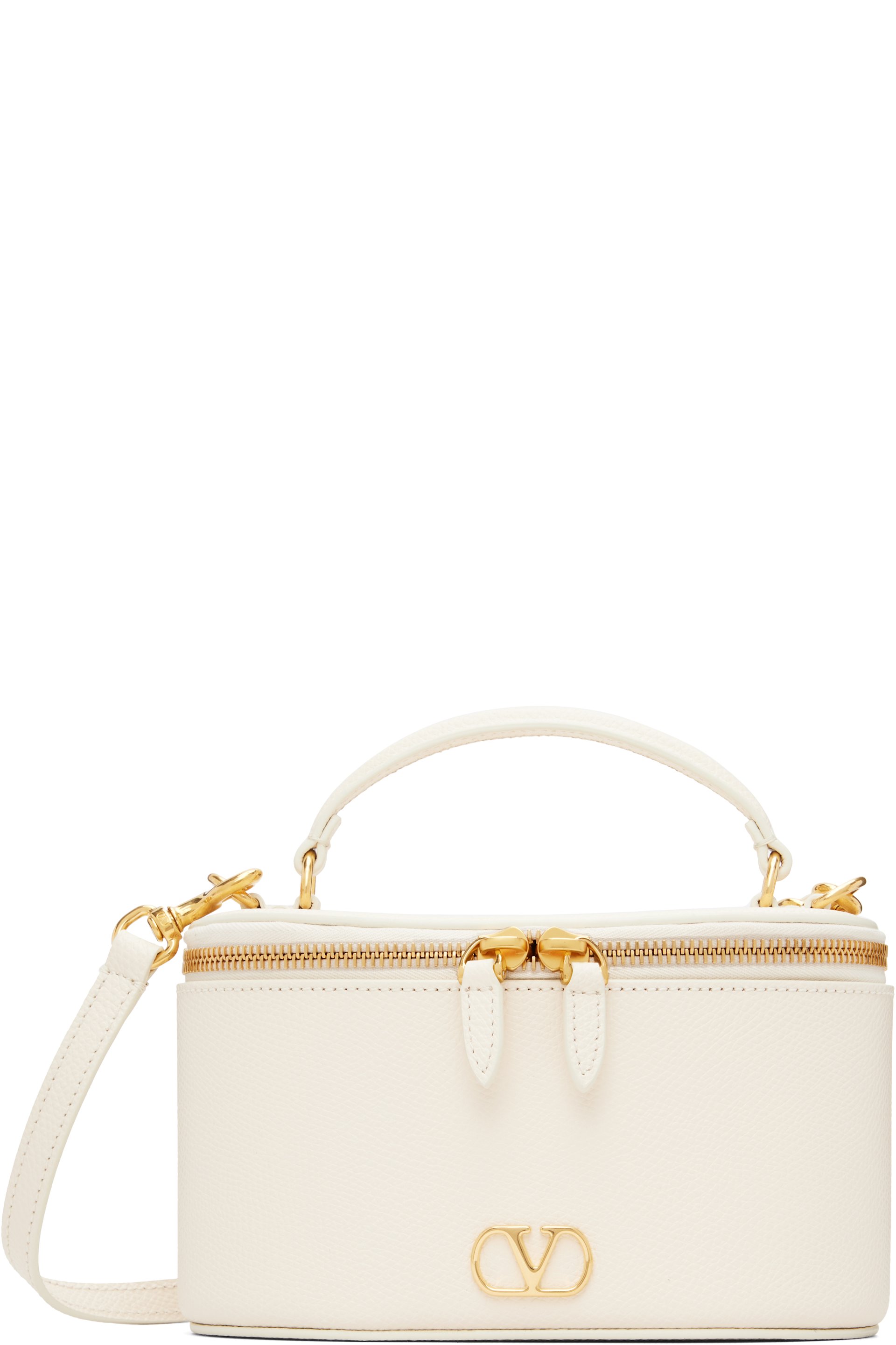 Valentino Garavani - Mini mallette de toilette blanc cassé à logo en V