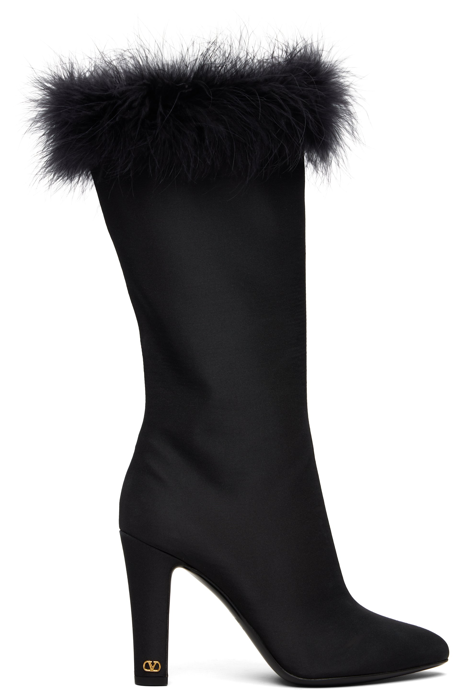 Valentino Garavani - Bottes Hotty noires en shantung à garniture à plumes
