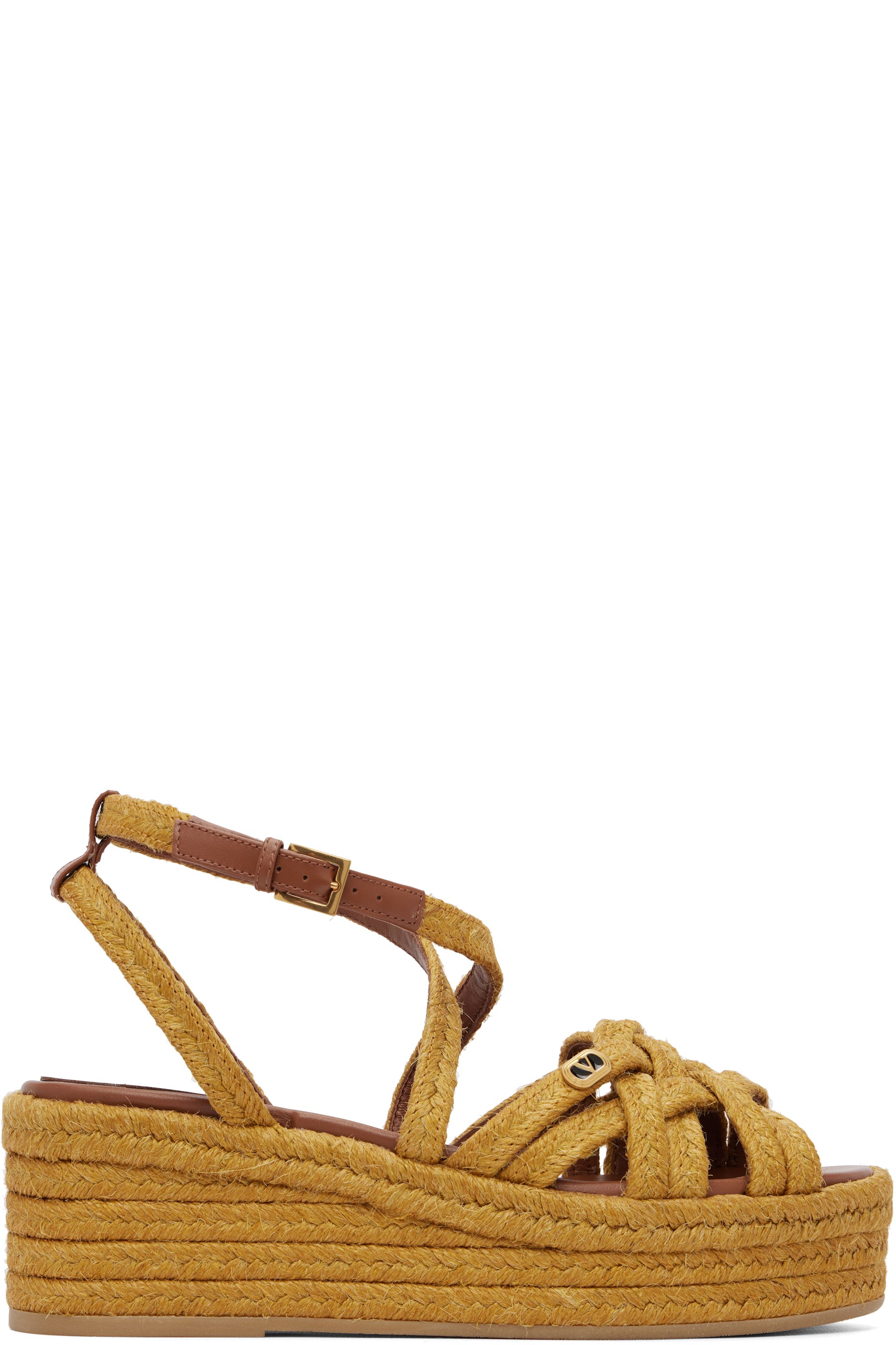 Valentino Garavani - Tan Bribri Flatform Espadrilles Heeled Sandals