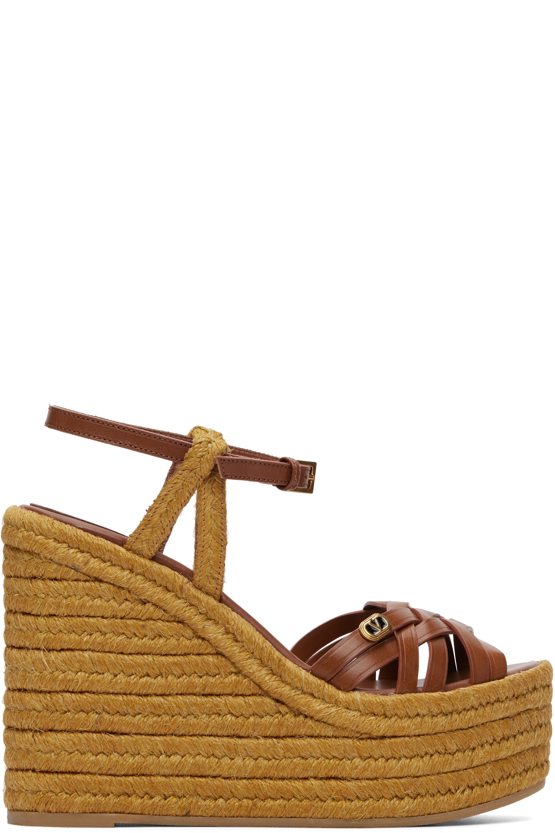 Valentino Garavani - Sandales à talon compensé Espadrilla brunes