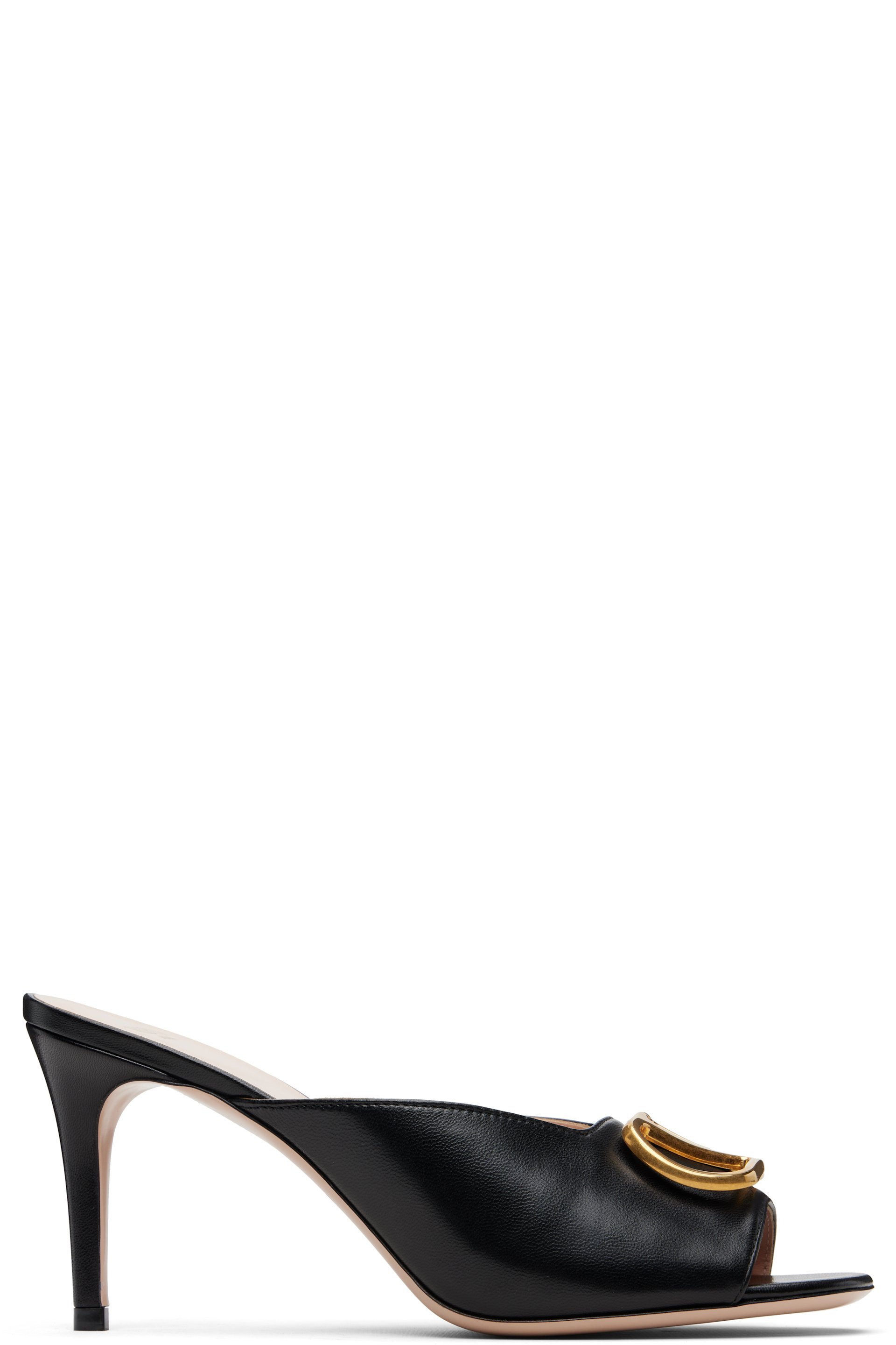 Valentino Garavani - Sandales à talon noires à logo en V
