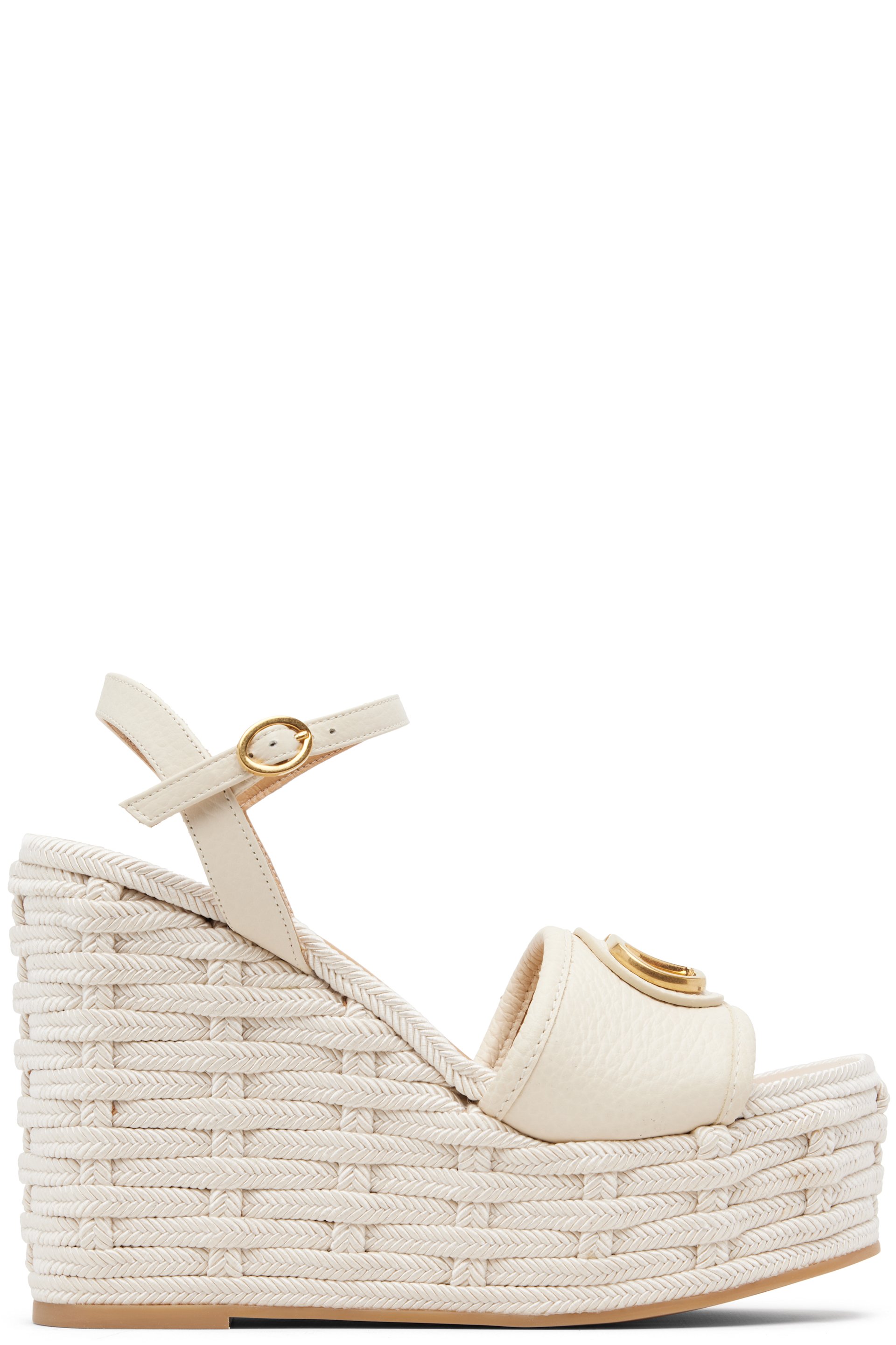 Valentino Garavani - Sandales à talon compensé blanc cassé à logo en V