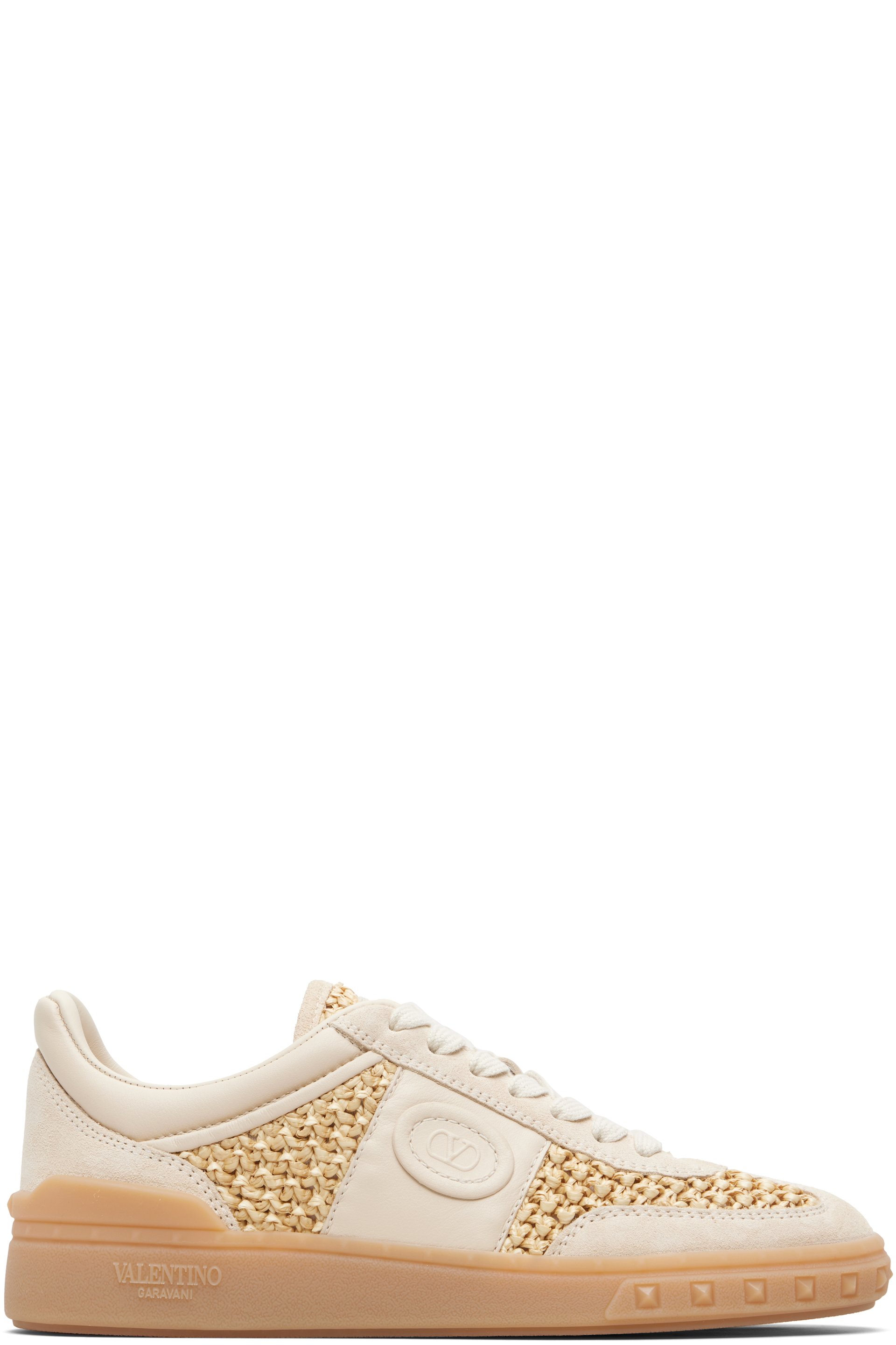 Valentino Garavani - Baskets Upvillage blanc cassé et beige en raphia synthétique tissé