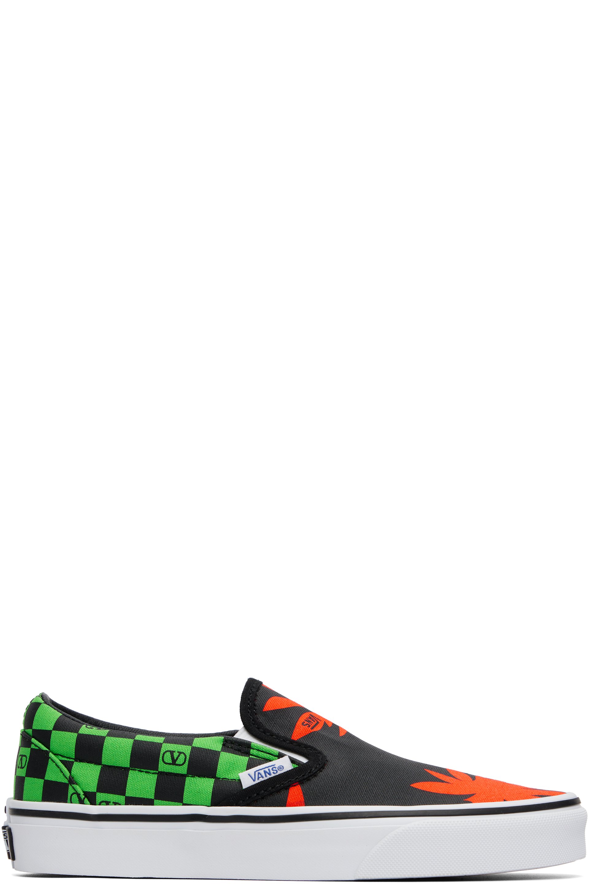 Valentino Garavani - Baskets noir et vert à logo en V et à motif damier édition Vans