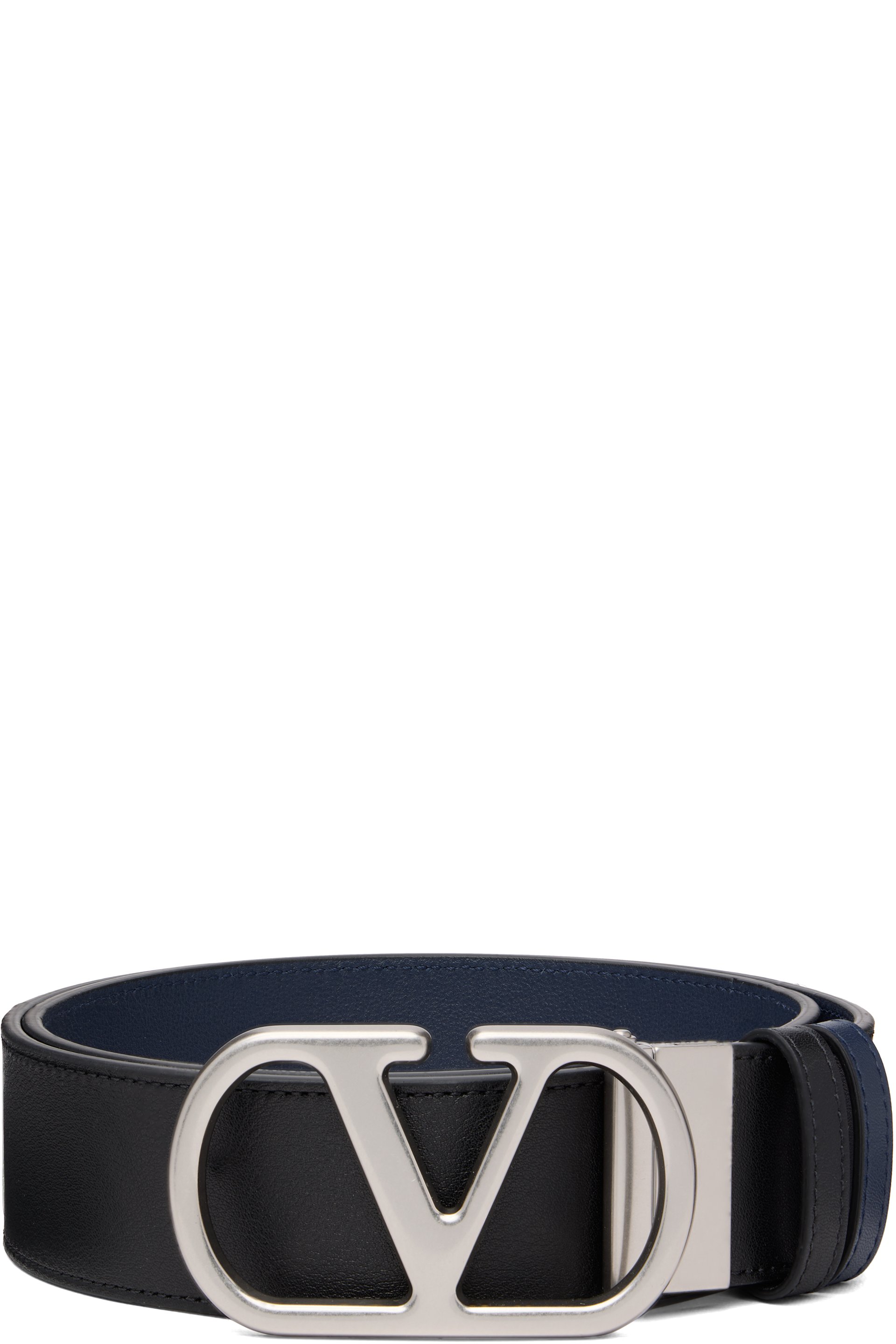 Valentino Garavani - Ceinture réversible noir et bleu marine à logo en V