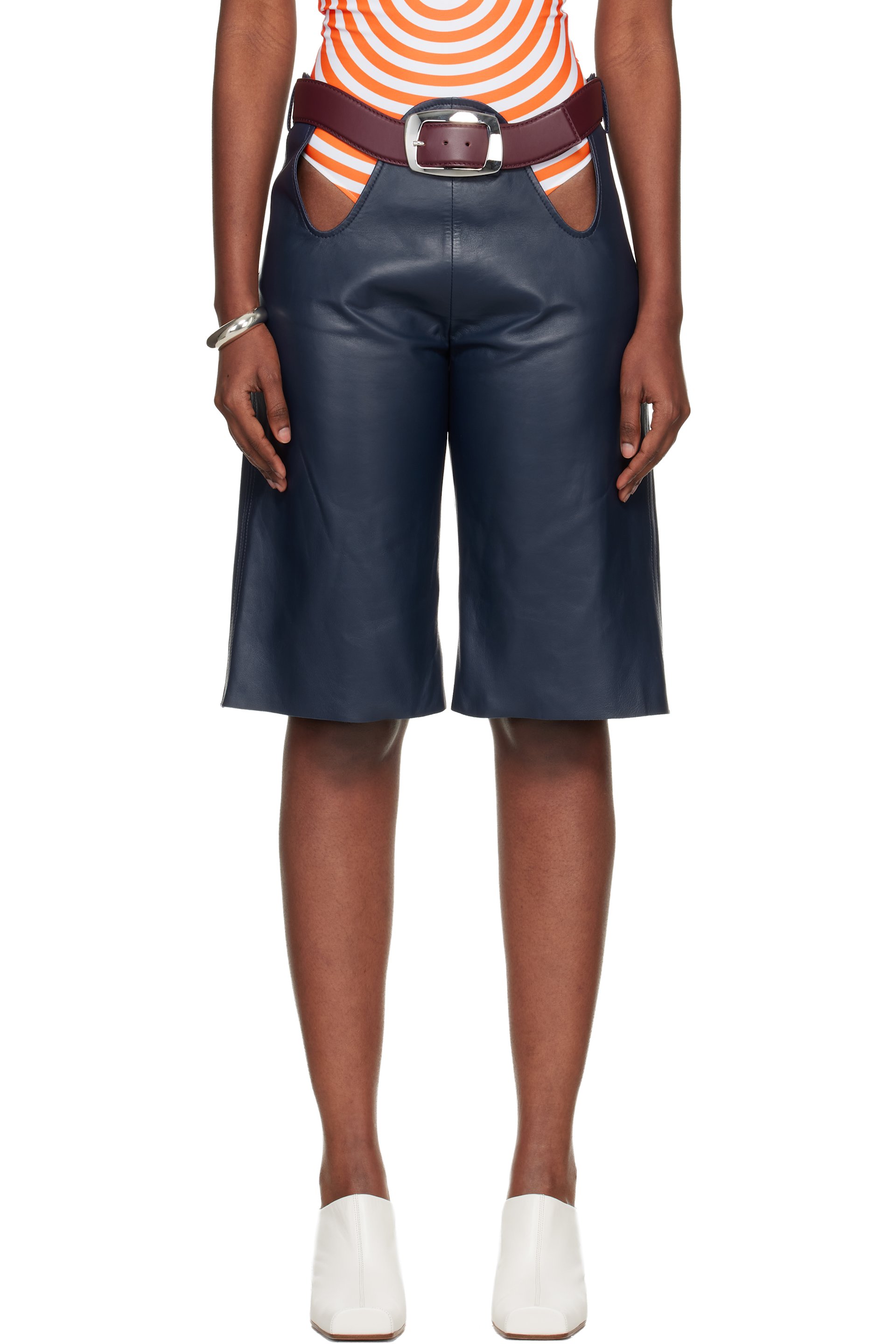 Jean Paul Gaultier - Navy 'The Cut-Out Bermuda' Leather Shorts