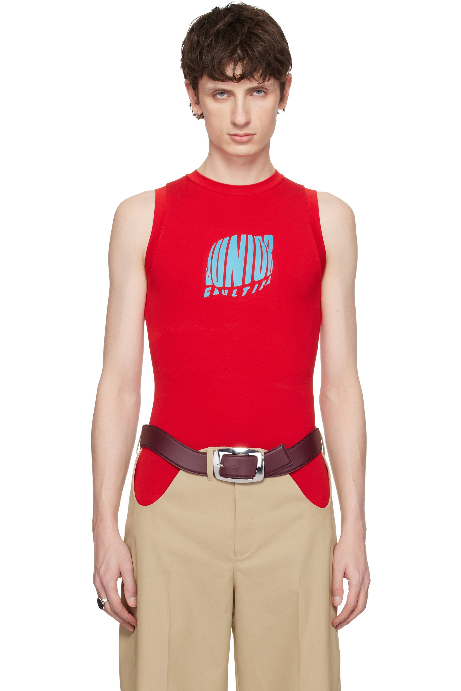 Jean paul gaultier ⭐︎ショルダーベルト付きタンクトップ　46 Jean Paul Gaultier: Khaki & Orange 'The Médaillon' Tank Top | SSENSE