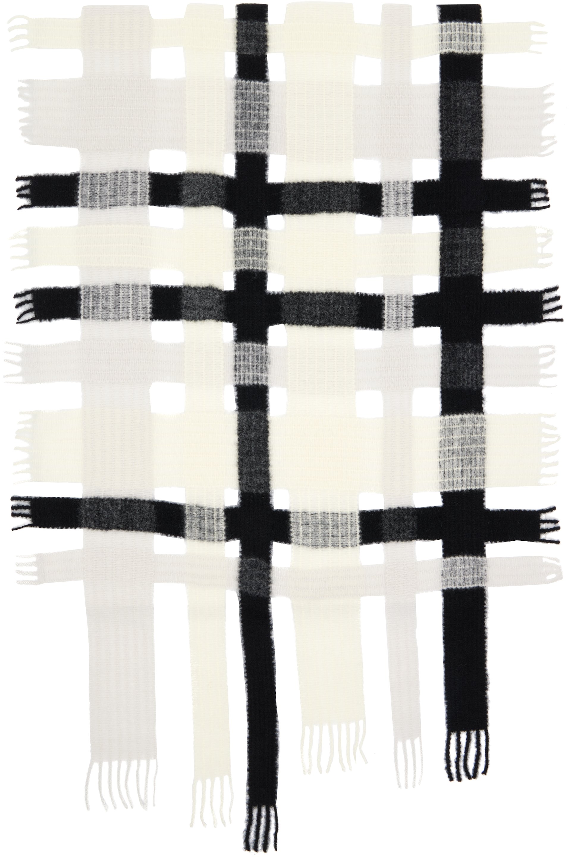 Issey Miyake - Écharpe de style étole noir et blanc en tricot raschel à carreaux