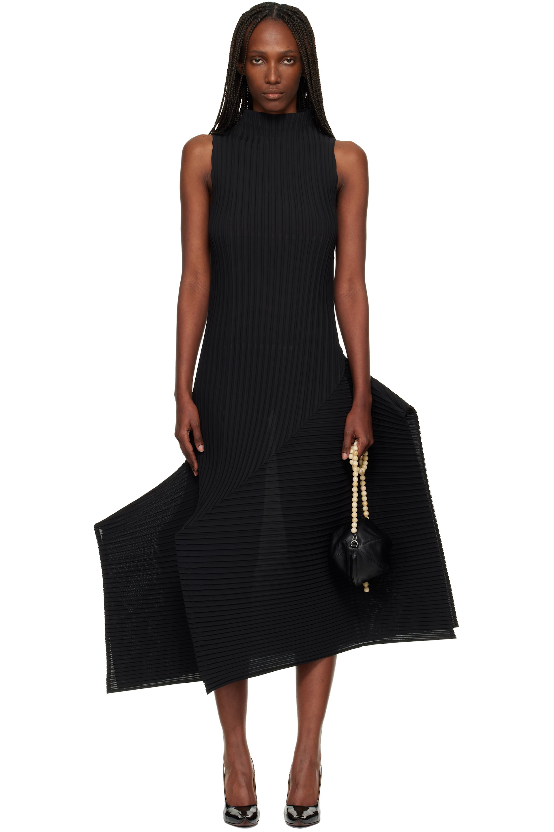 Issey Miyake - Robe midi noire à plis
