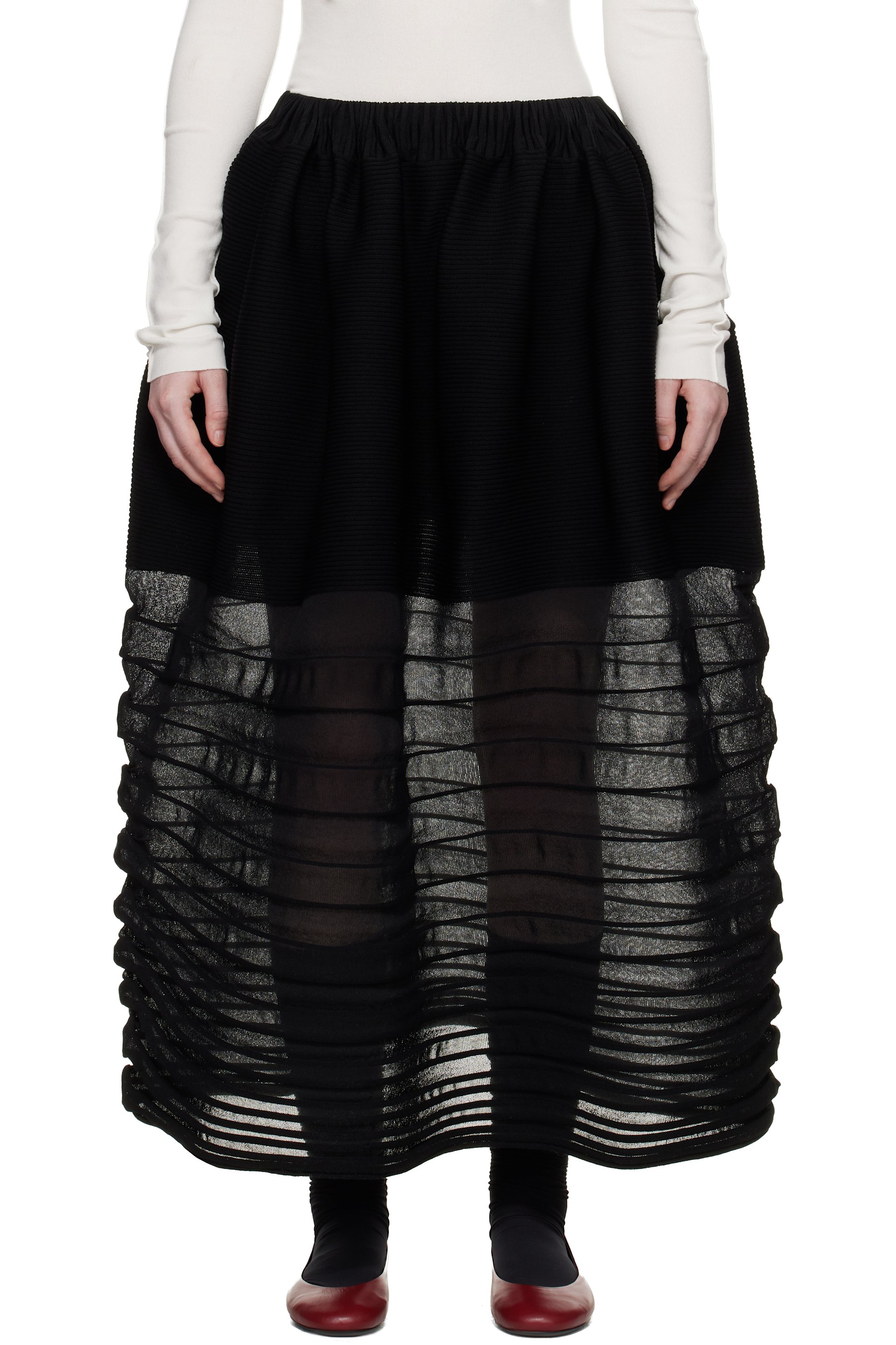 Issey Miyake - Jupe midi December Moving noire en tricot
