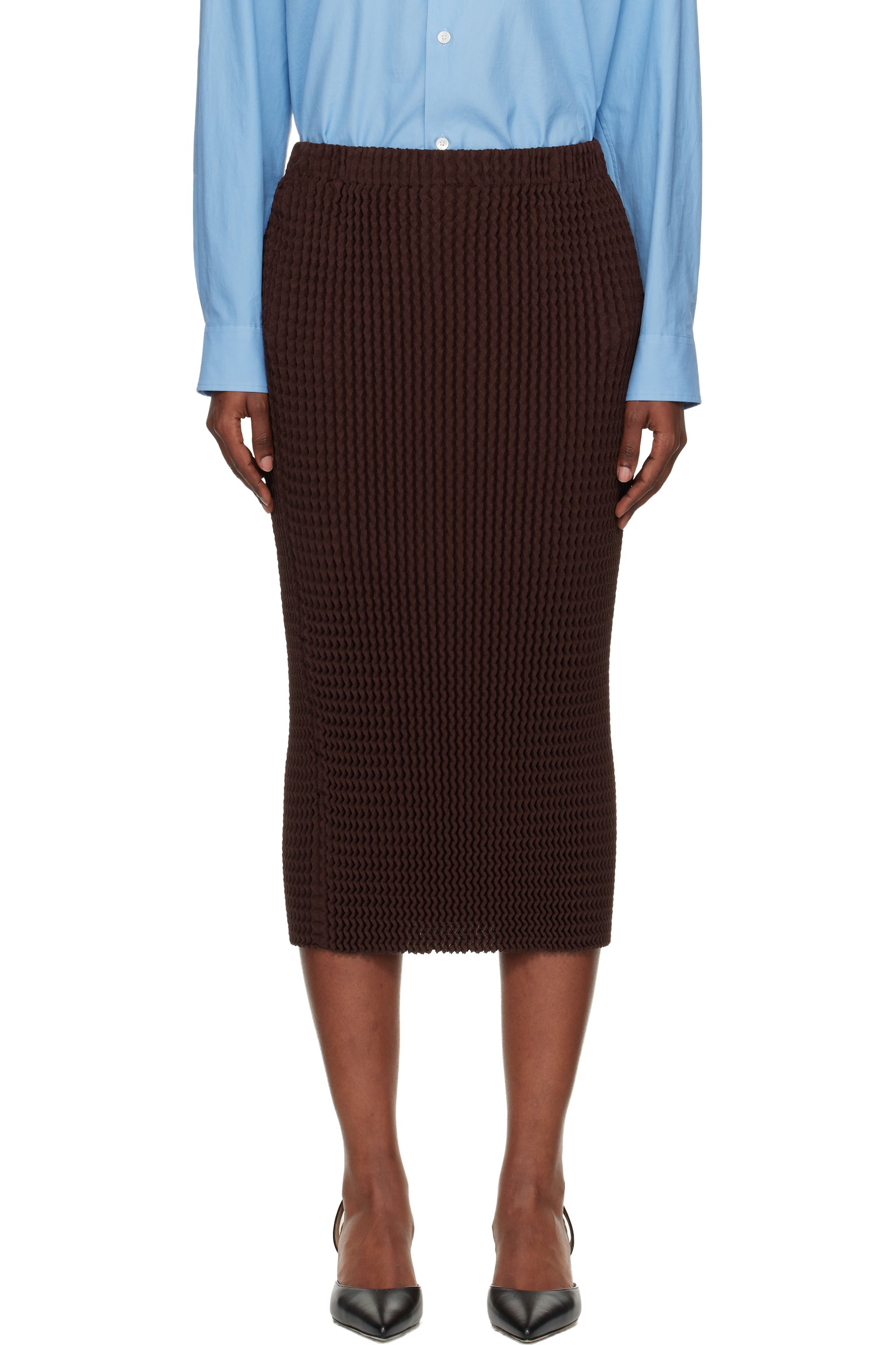 Issey Miyake - Jupe midi October Spongy-58 brune