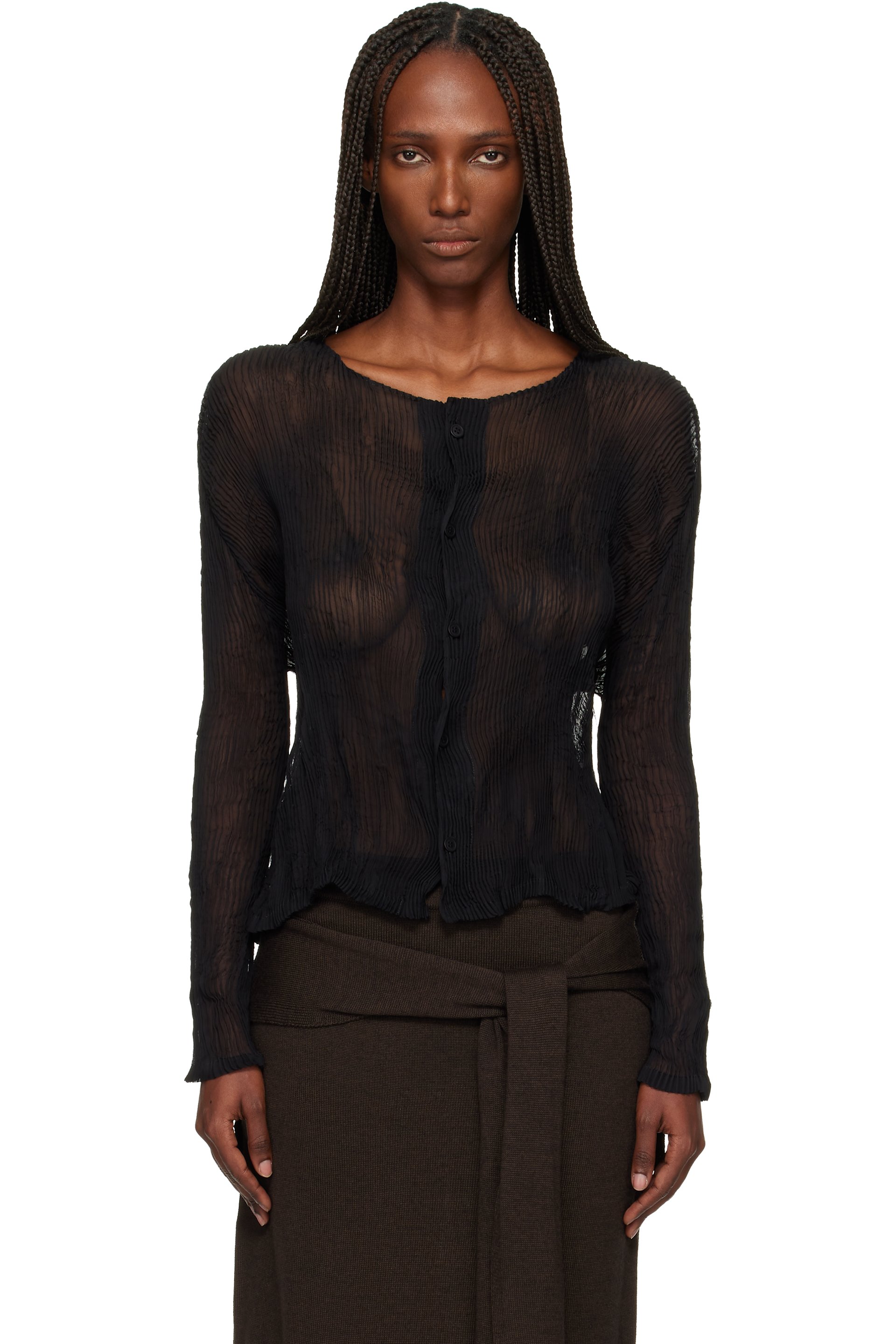 Issey Miyake - Cardigan Twist noir en crêpe chiffon