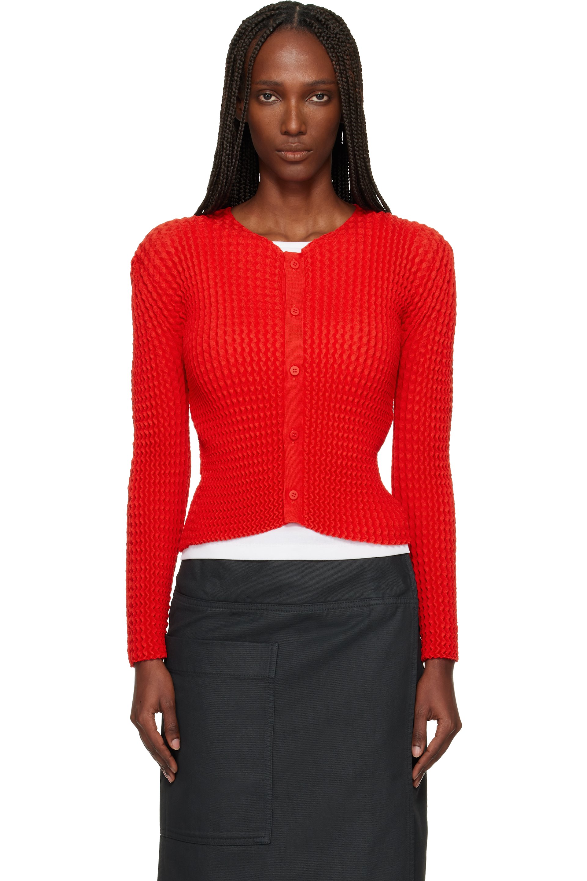 Issey Miyake - Cardigan October Spongy-58 rouge