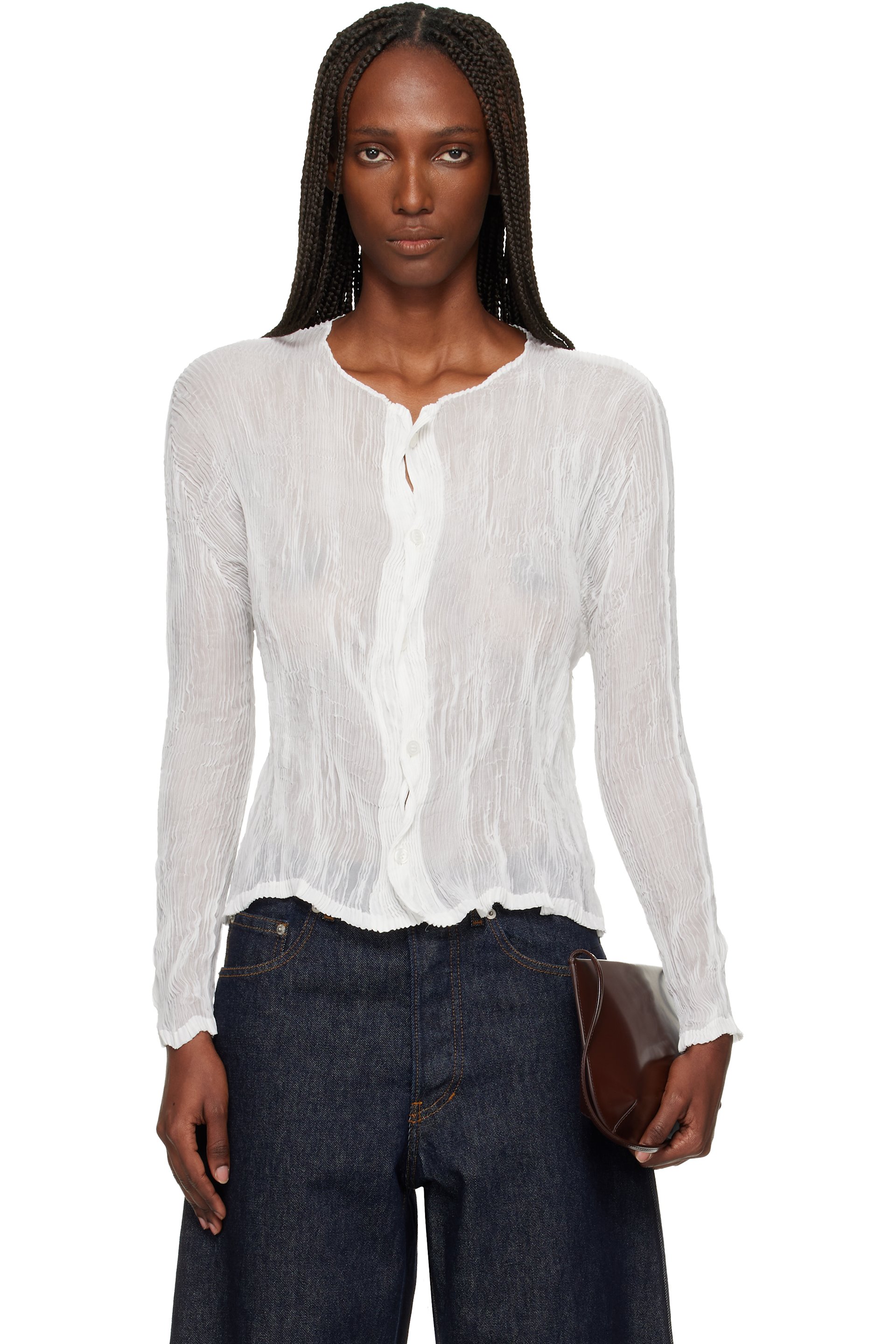 Issey Miyake - Cardigan Twist blanc en crêpe chiffon