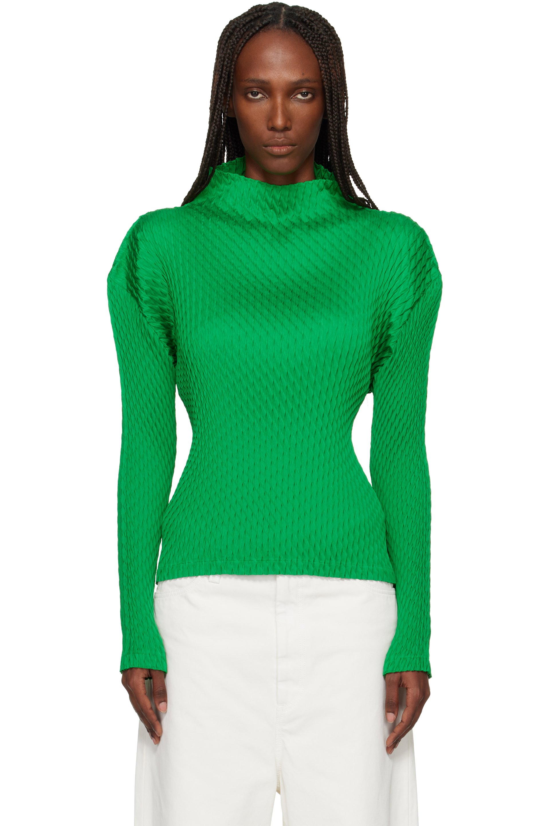 ISSEY MIYAKE - Green Sleek Pleats Turtleneck