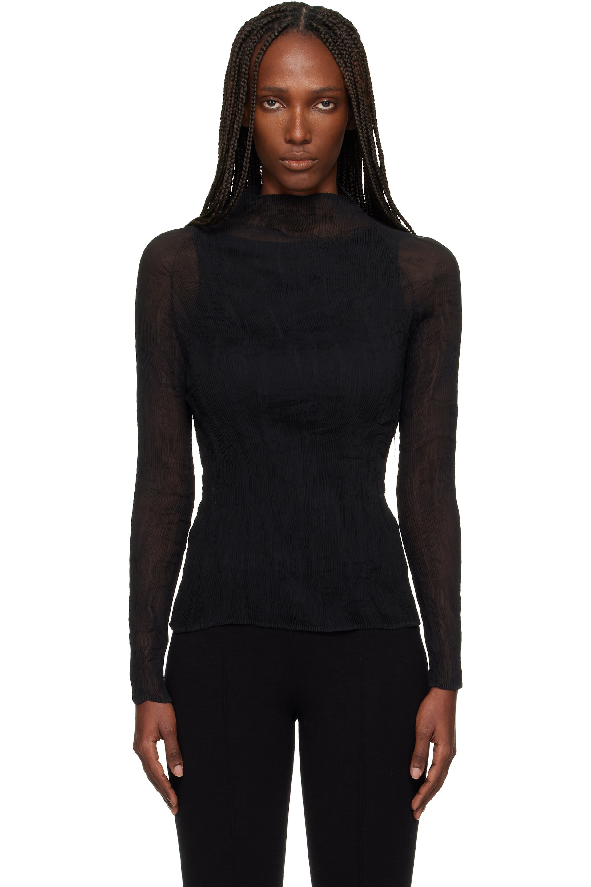 ISSEY MIYAKE - Black Chiffon Twist Top