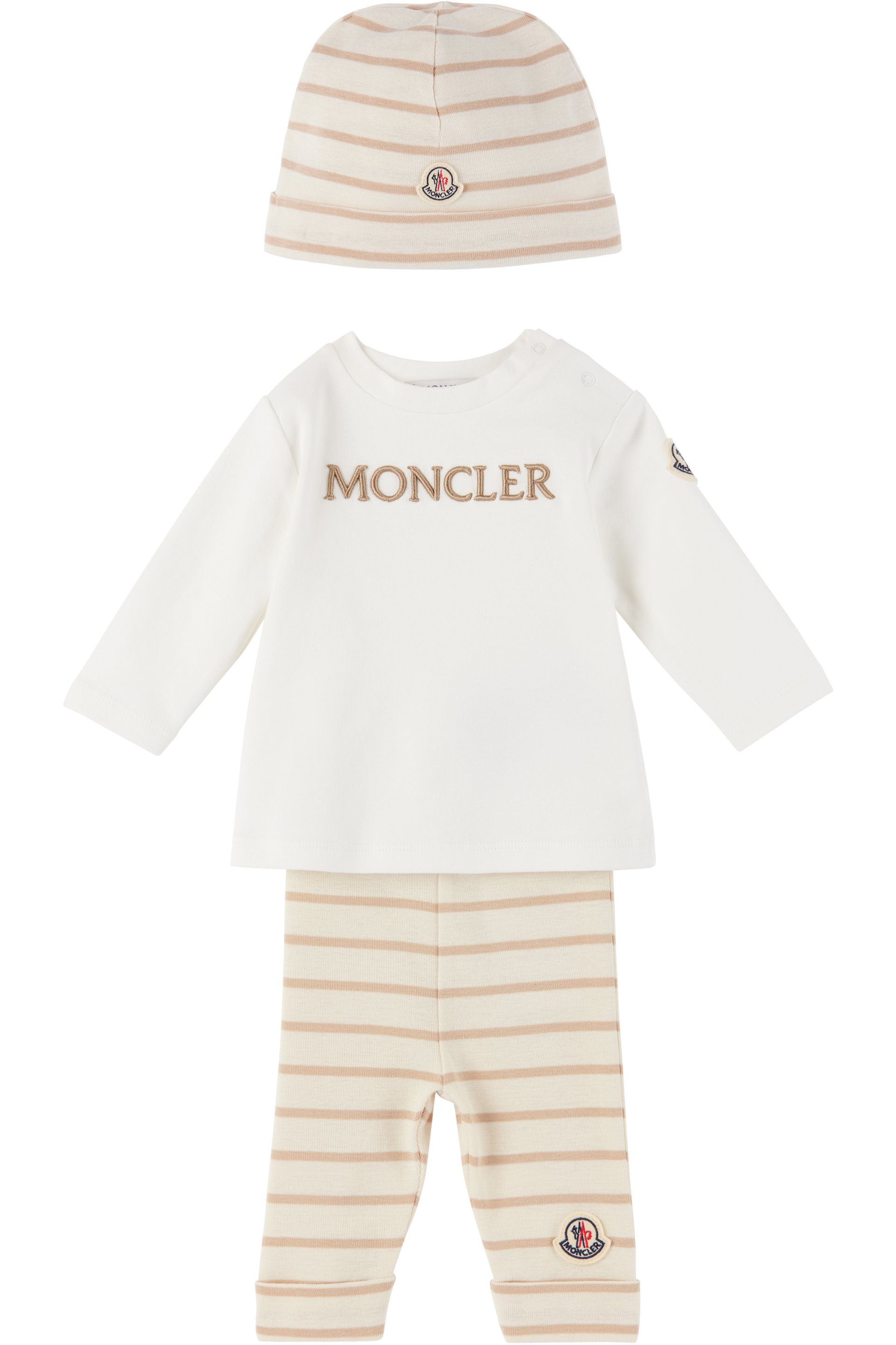Moncler Enfant - Baby White & Beige Striped T-shirt Set