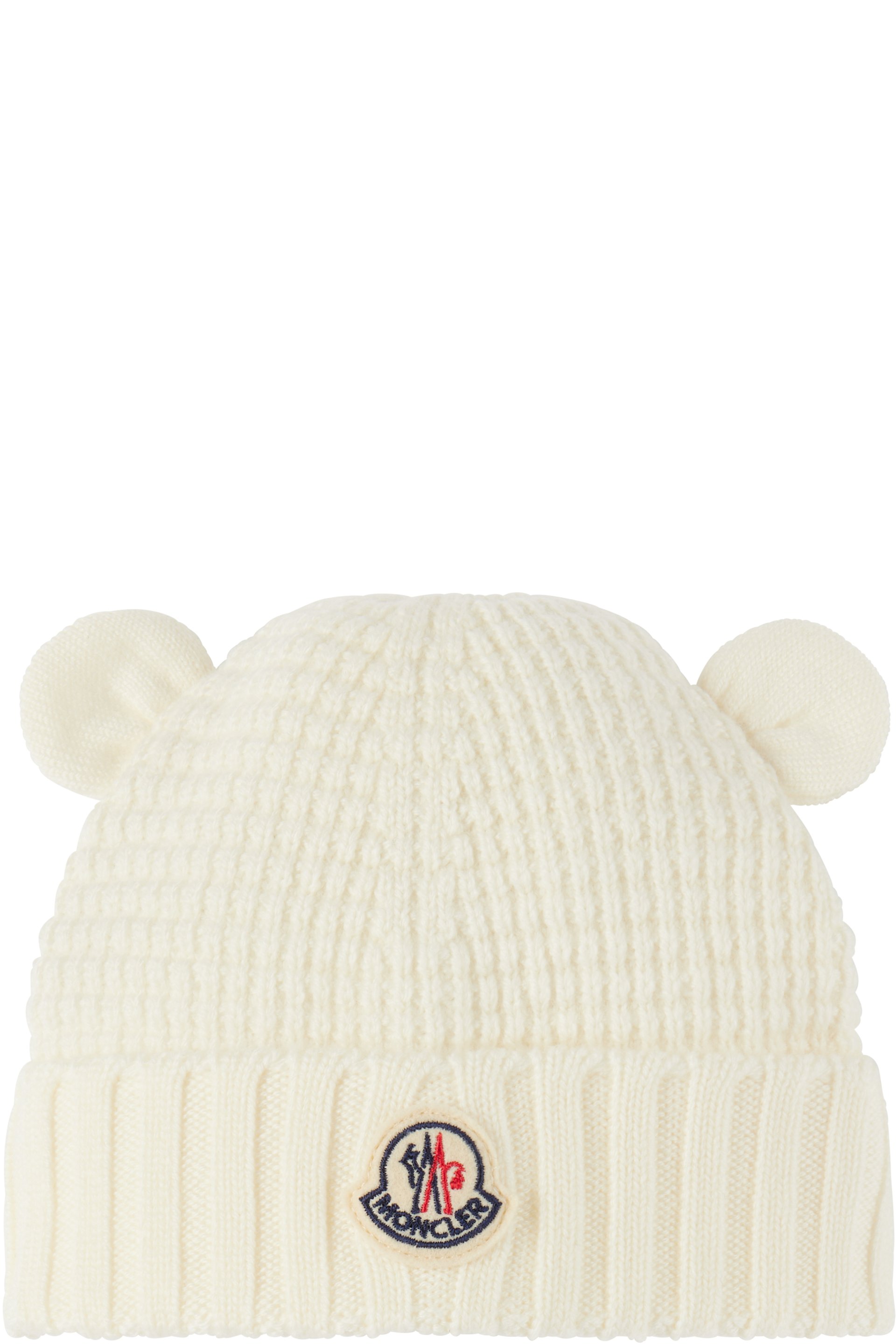 Moncler Enfant - 灰白色 Wool Teddy Bear Ears 婴儿毛线帽