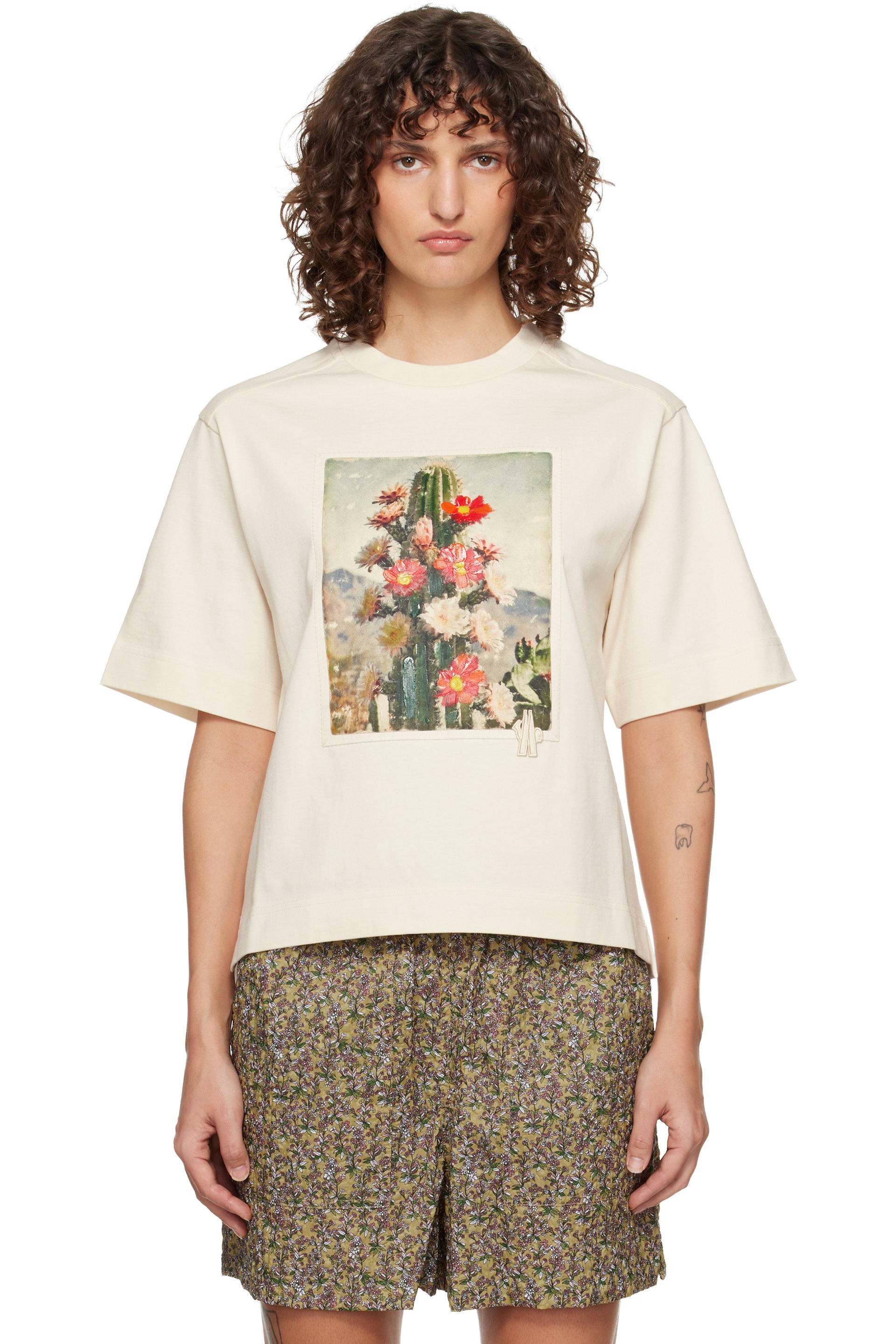 Moncler Grenoble - T-shirt beige en coton à imprimé Landscape