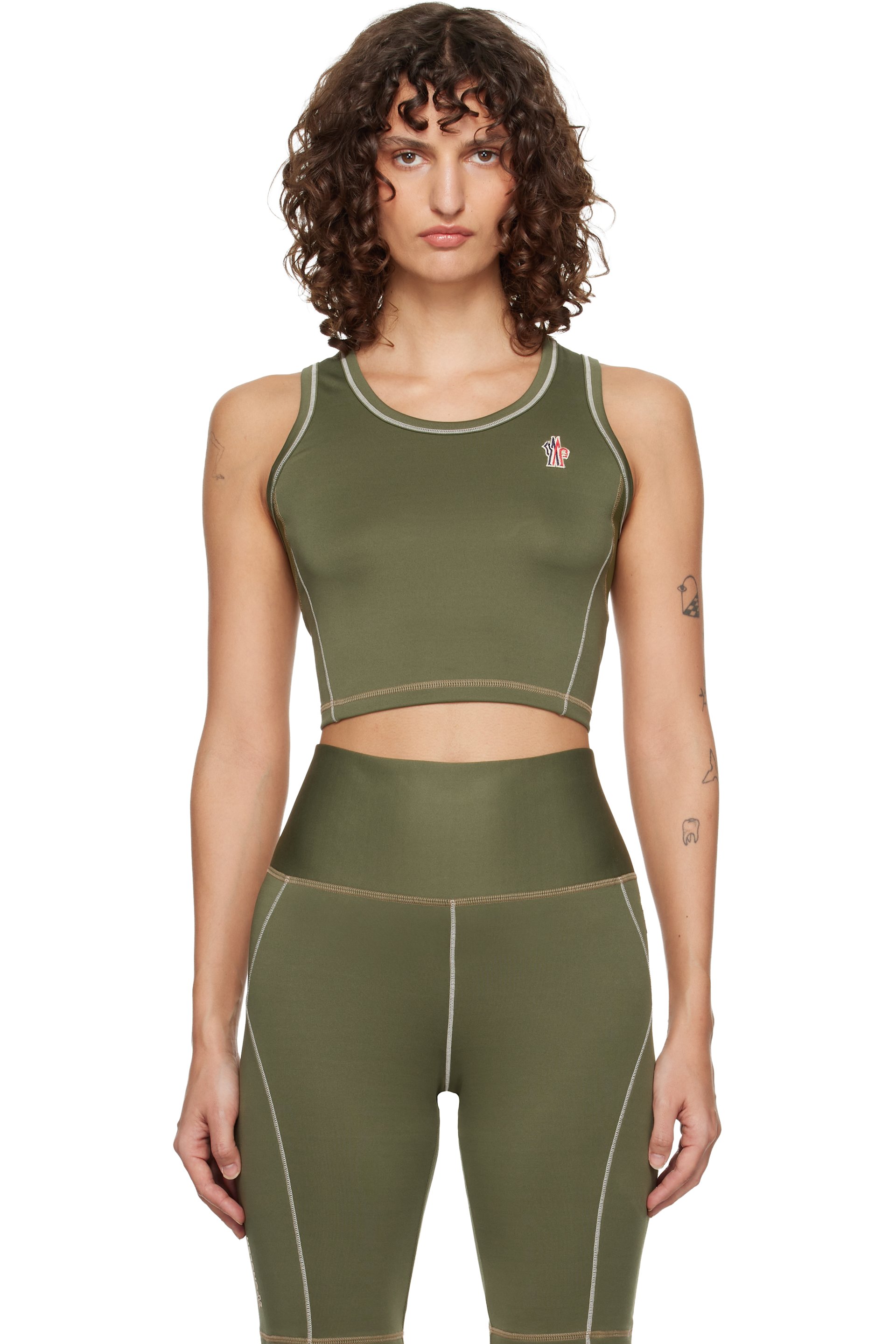 Moncler Grenoble - Haut de sport kaki en jersey Polartec
