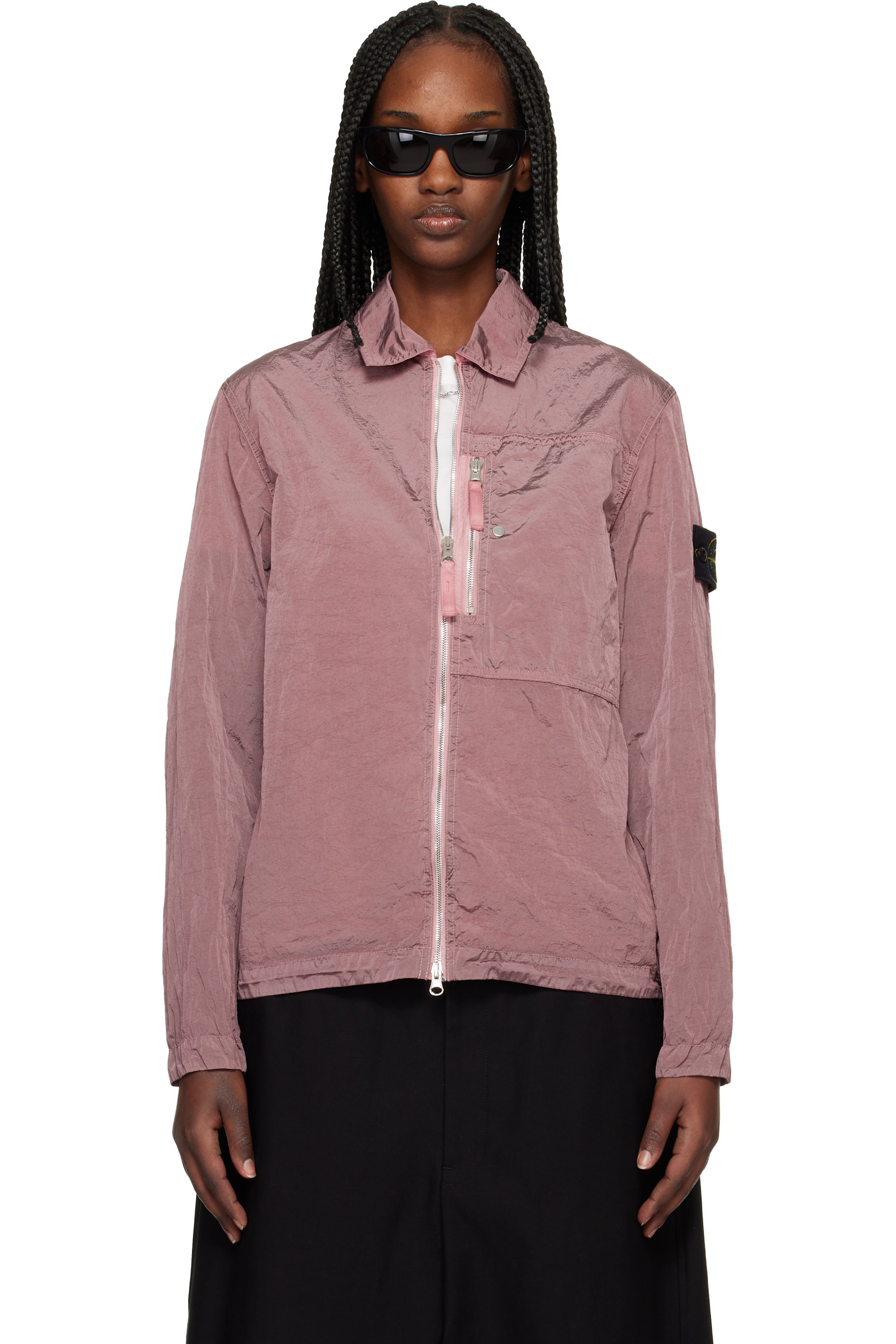 Stone Island - Blouson 1200038 rose en nylon ECONYL iridescent