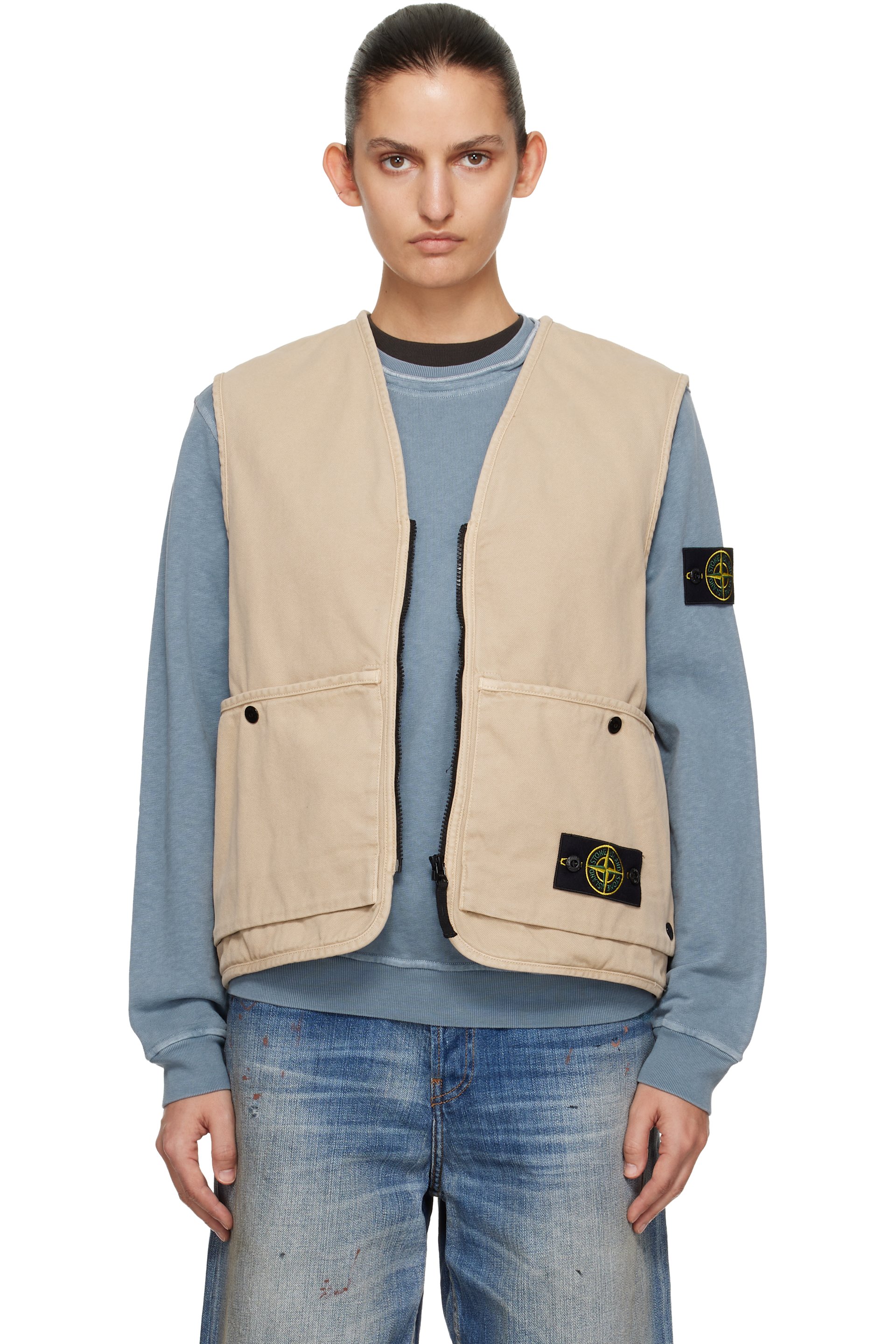 Stone Island - Beige 6100007 Organic Panama Cotton 'Old' Effect Vest