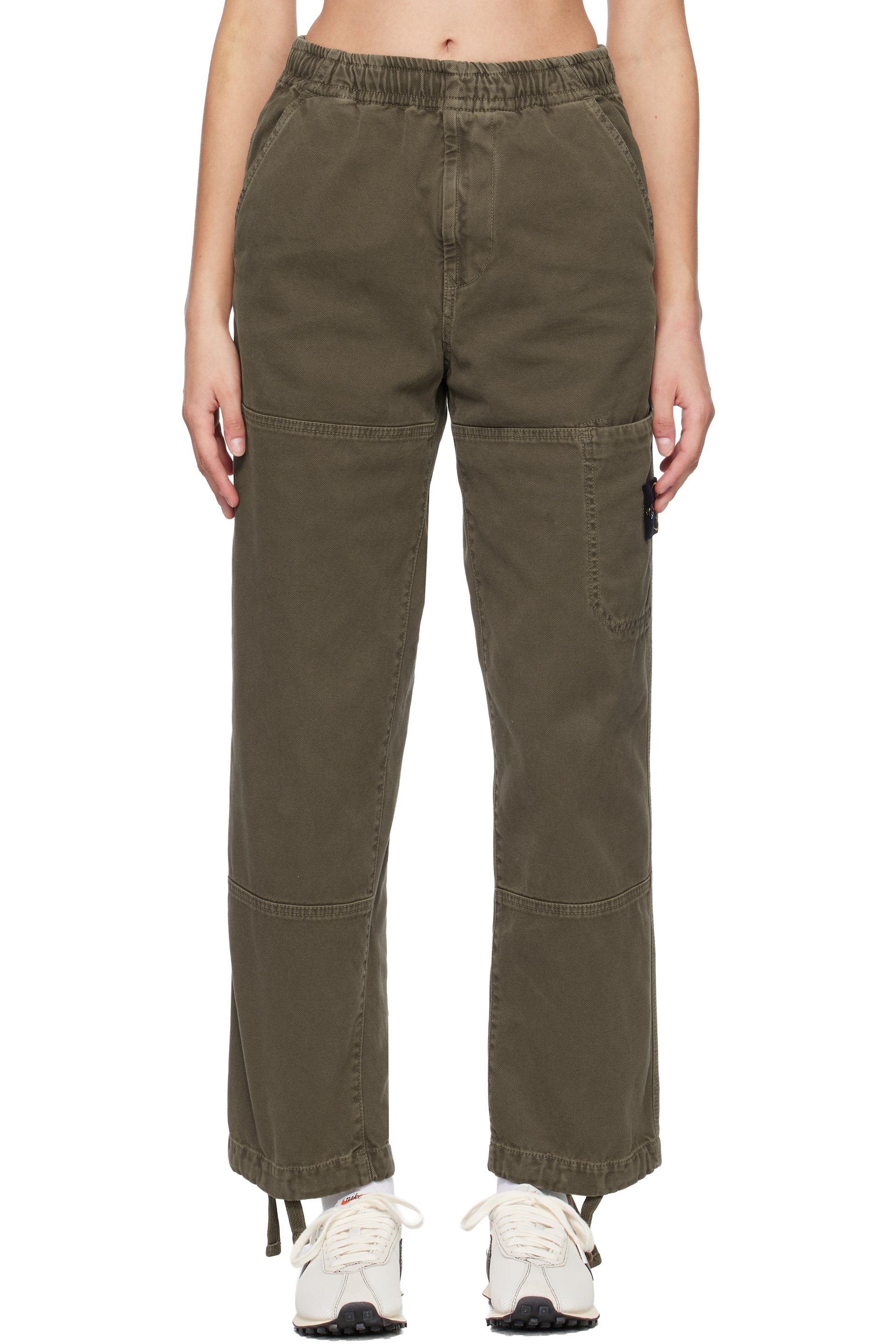 Stone Island - Pantalon 3100005 brun en coton panama bio à effet vieilli emblématique