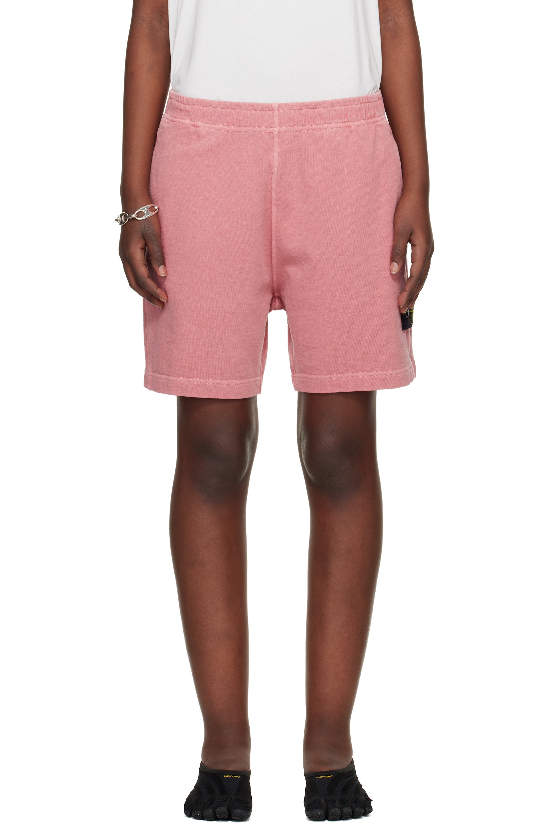 Stone Island - Short 6200014 rose en coton à fil irrégulier à effet vieilli emblématique