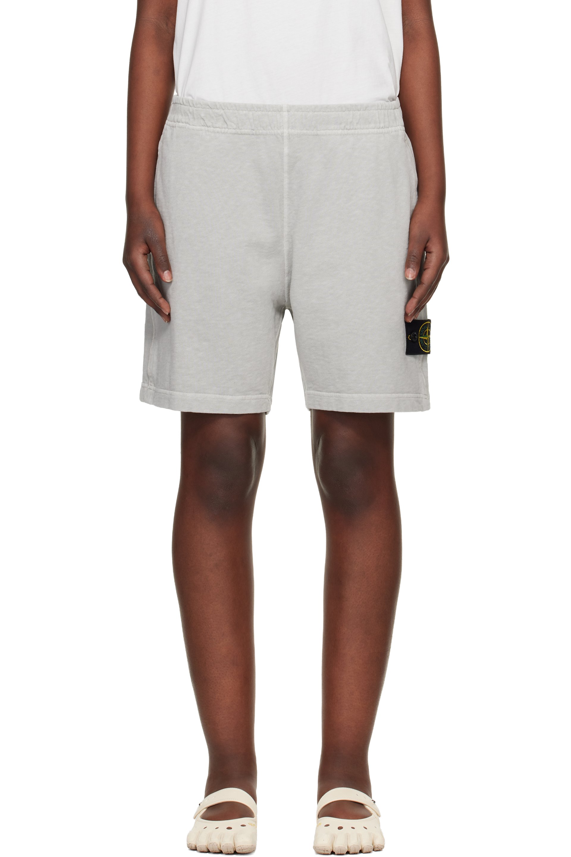 Stone Island - Short 6200014 gris en coton à fil irrégulier à effet vieilli emblématique
