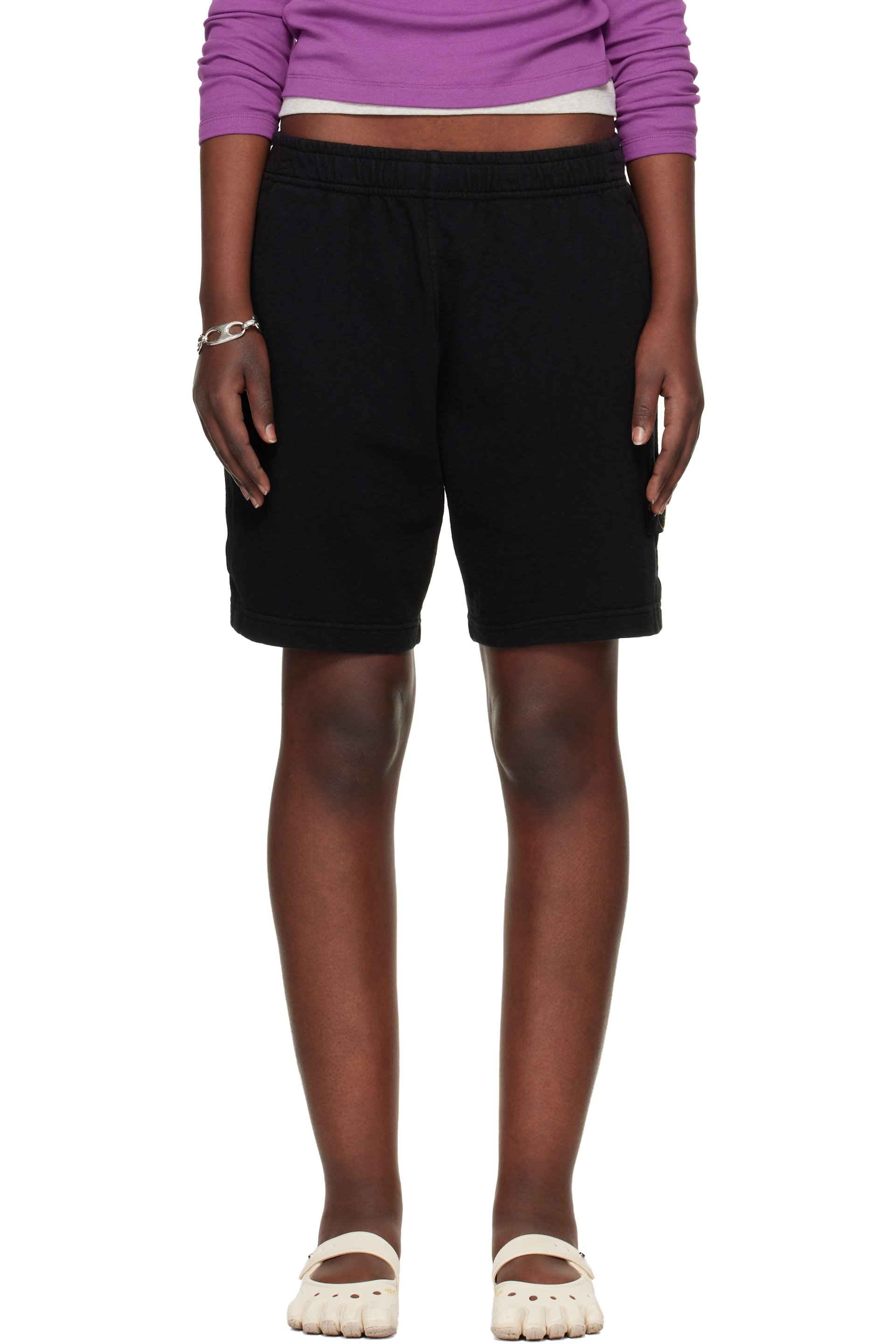 Stone Island - Short 6200014 noir en coton à fil irrégulier à effet vieilli emblématique