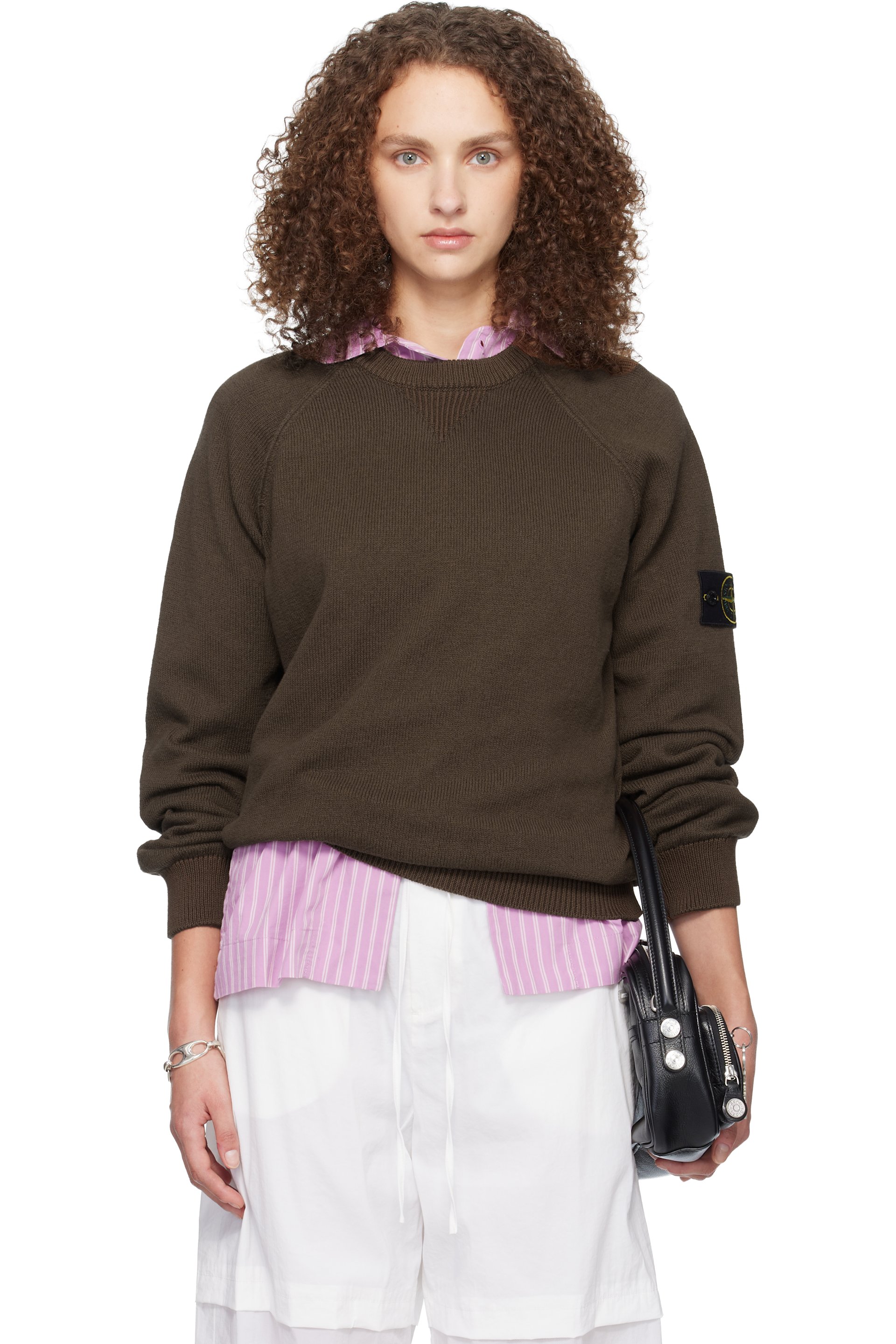 Stone Island - Pull 5100013 brun en coton bio brut filé à la main