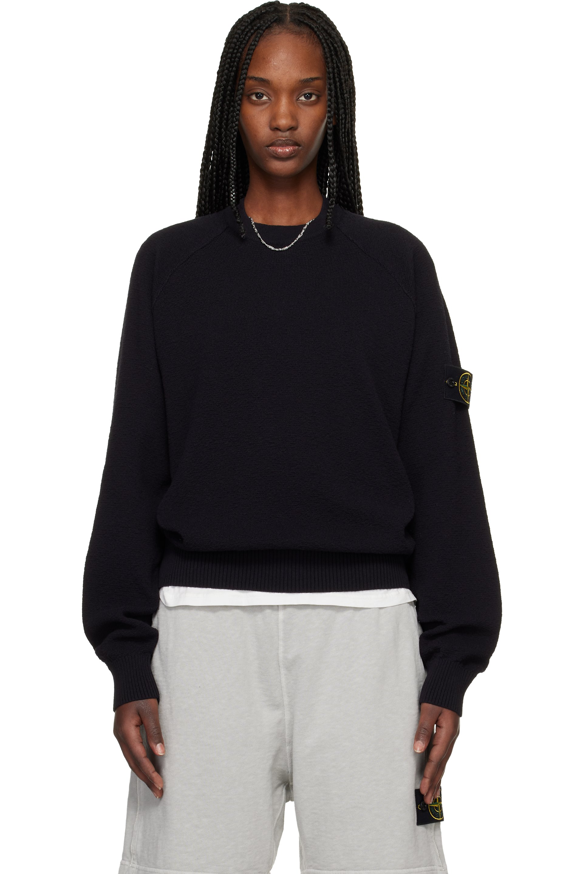 Stone Island - Pull 5100020 bleu marine en tricot de coton bio