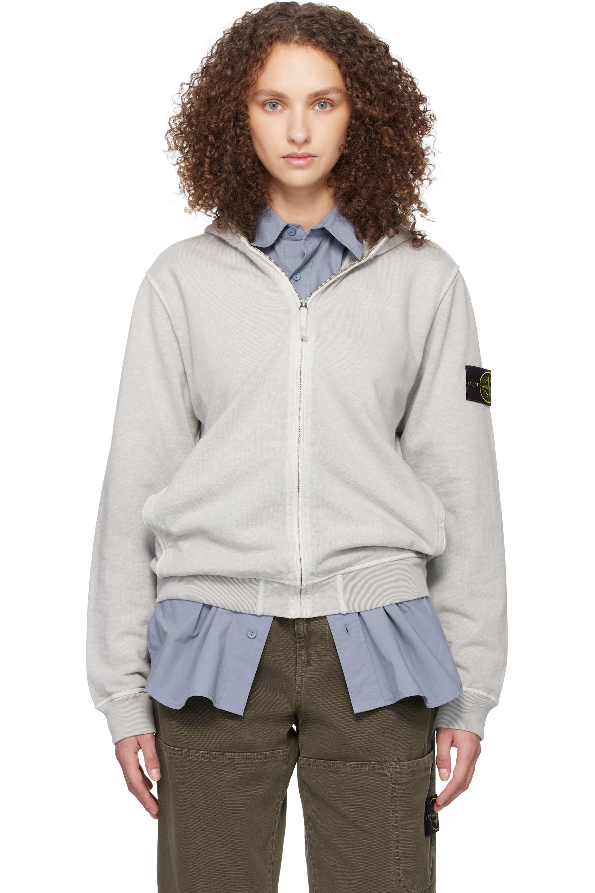 Stone Island - Pull à capuche 6100032 gris en coton à fil irrégulier à effet vieilli emblématique