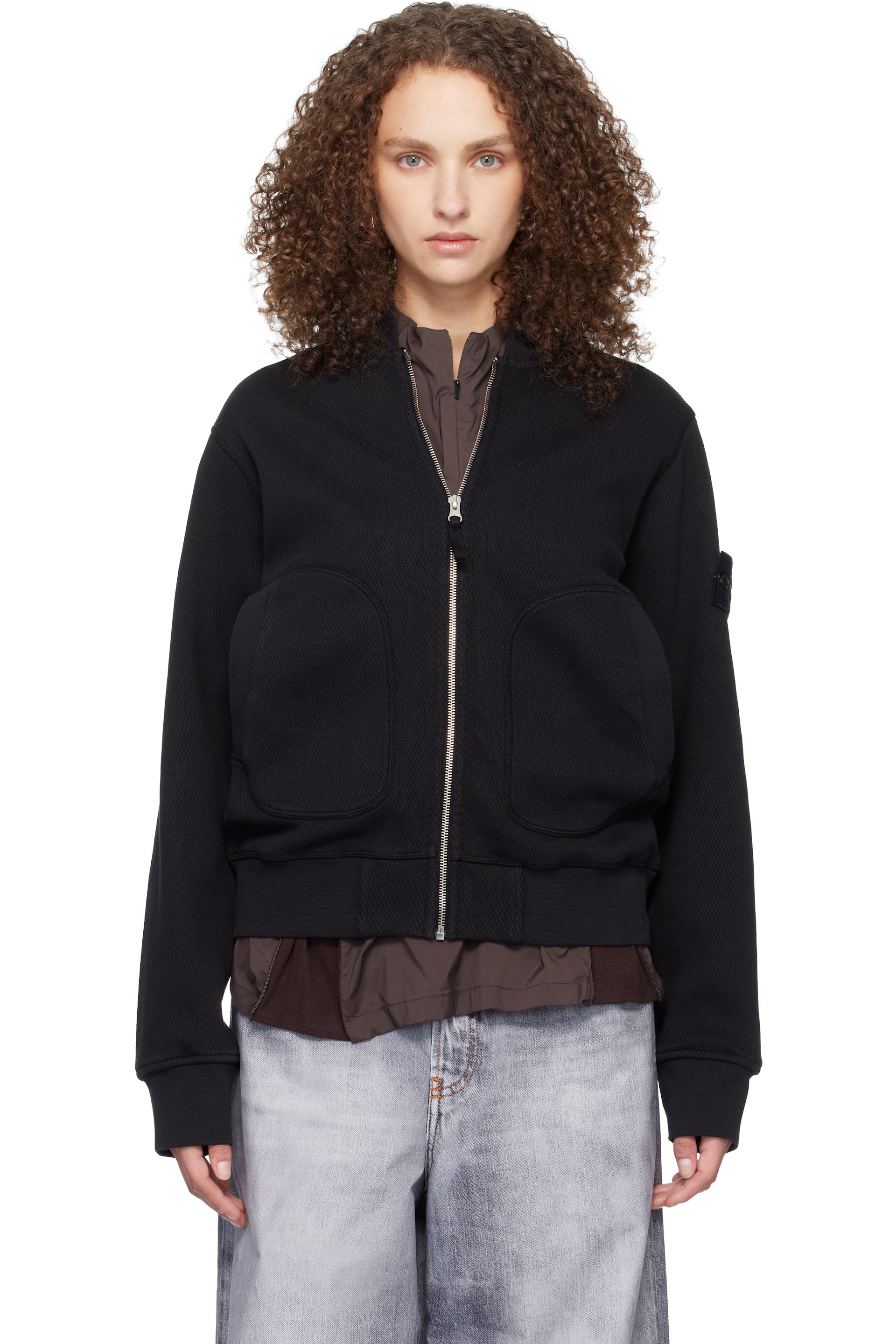 Stone Island - Blouson de survêtement 6100014 noir en filet de coton bio