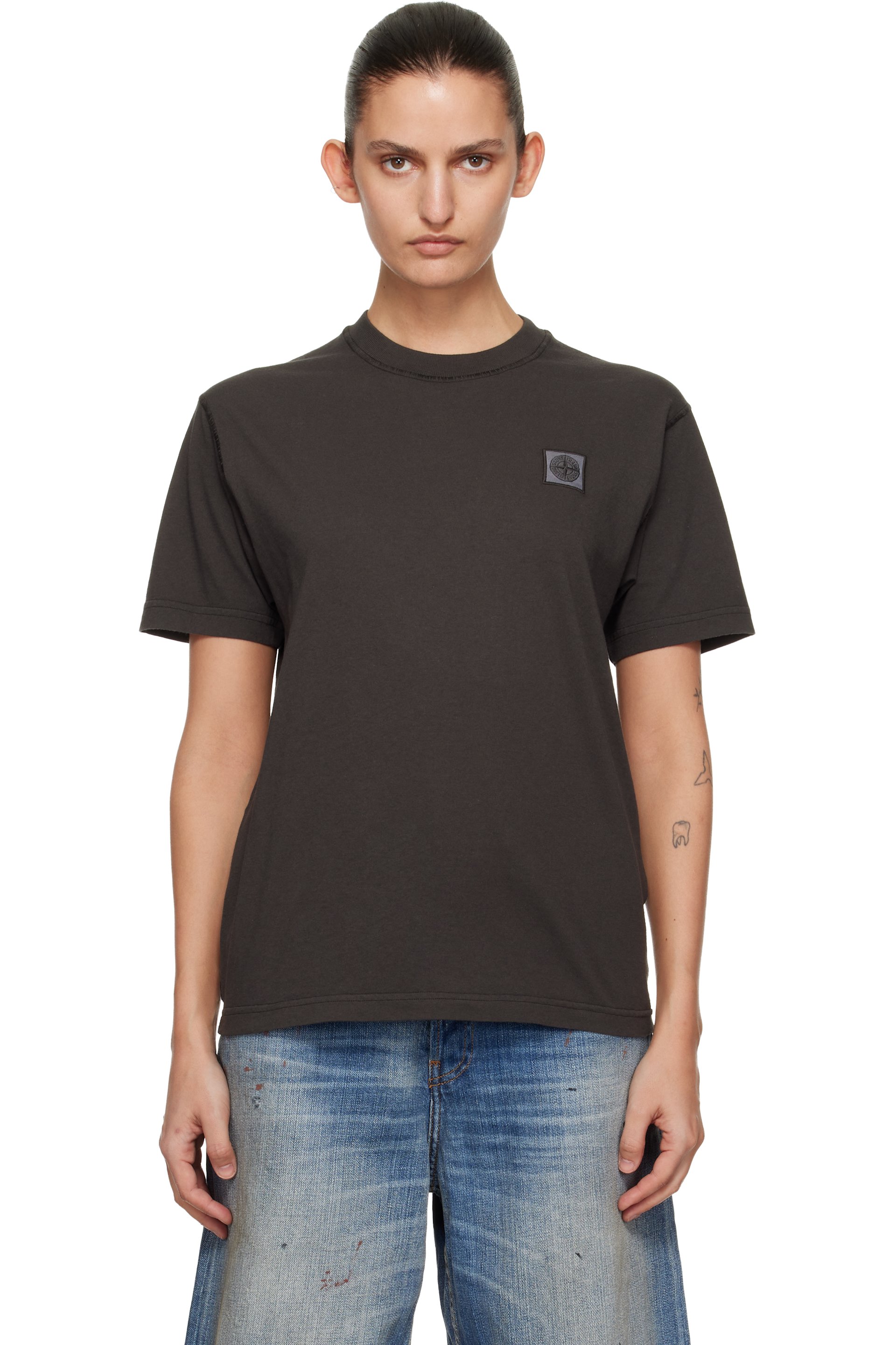 Stone Island - T-shirt 2100026 gris en jersey de coton bio à effet Fissato
