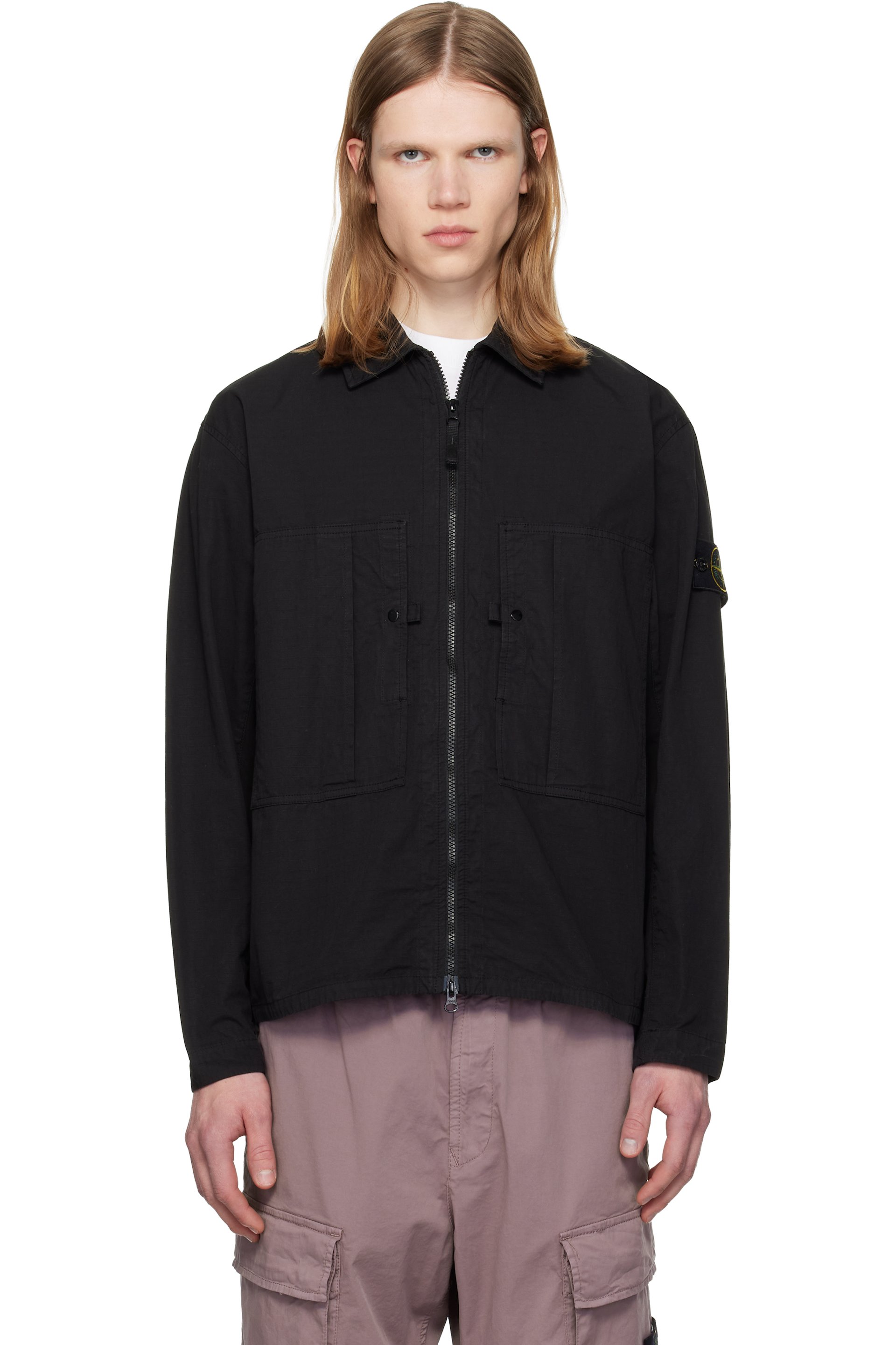 Stone Island - Black 1200005 Mercerized Organic Cotton Ripstop Overshirt