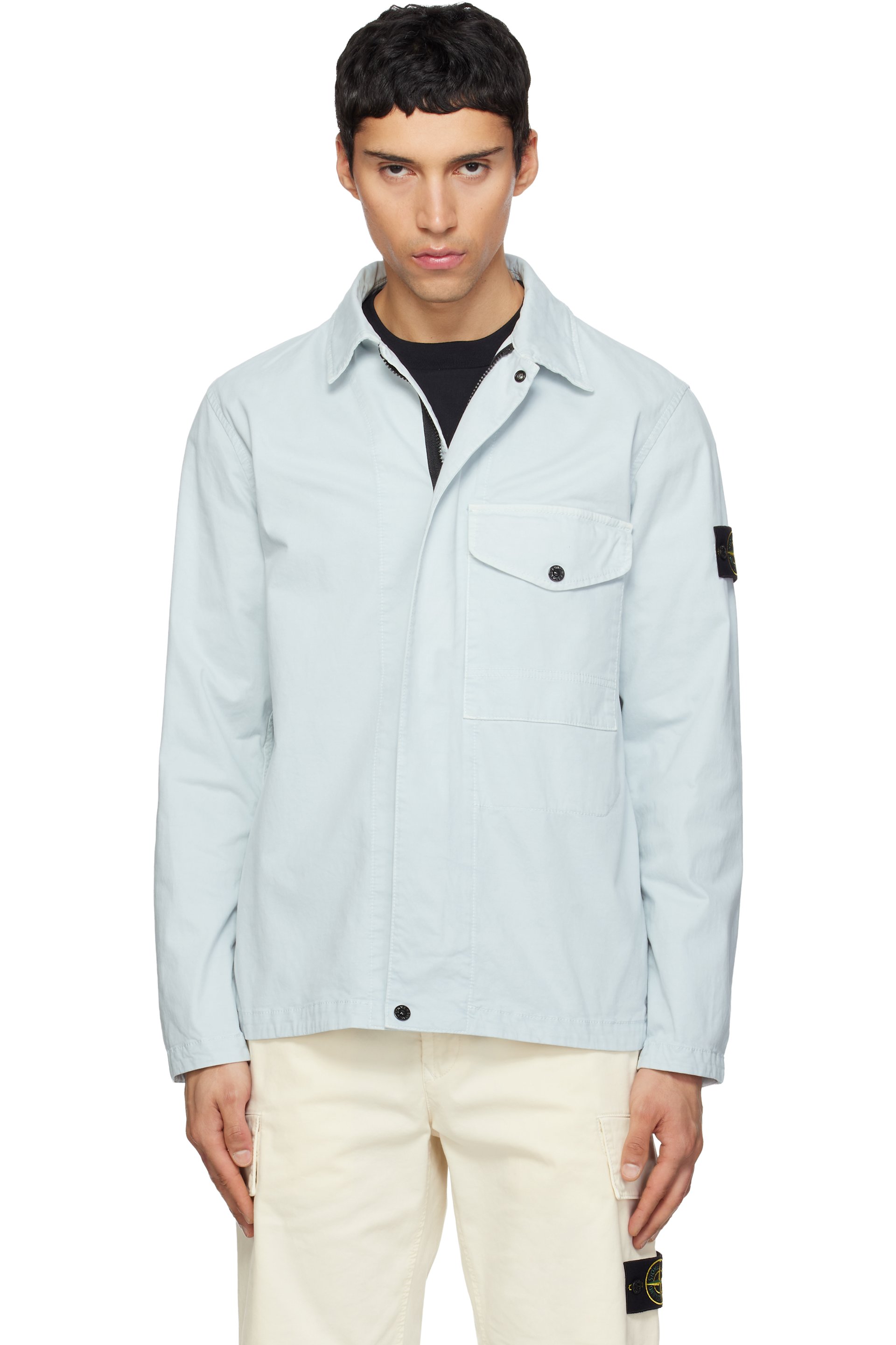 Stone Island - Blue 1200001 Organic Cotton Stretch 'Old' Effect Jacket