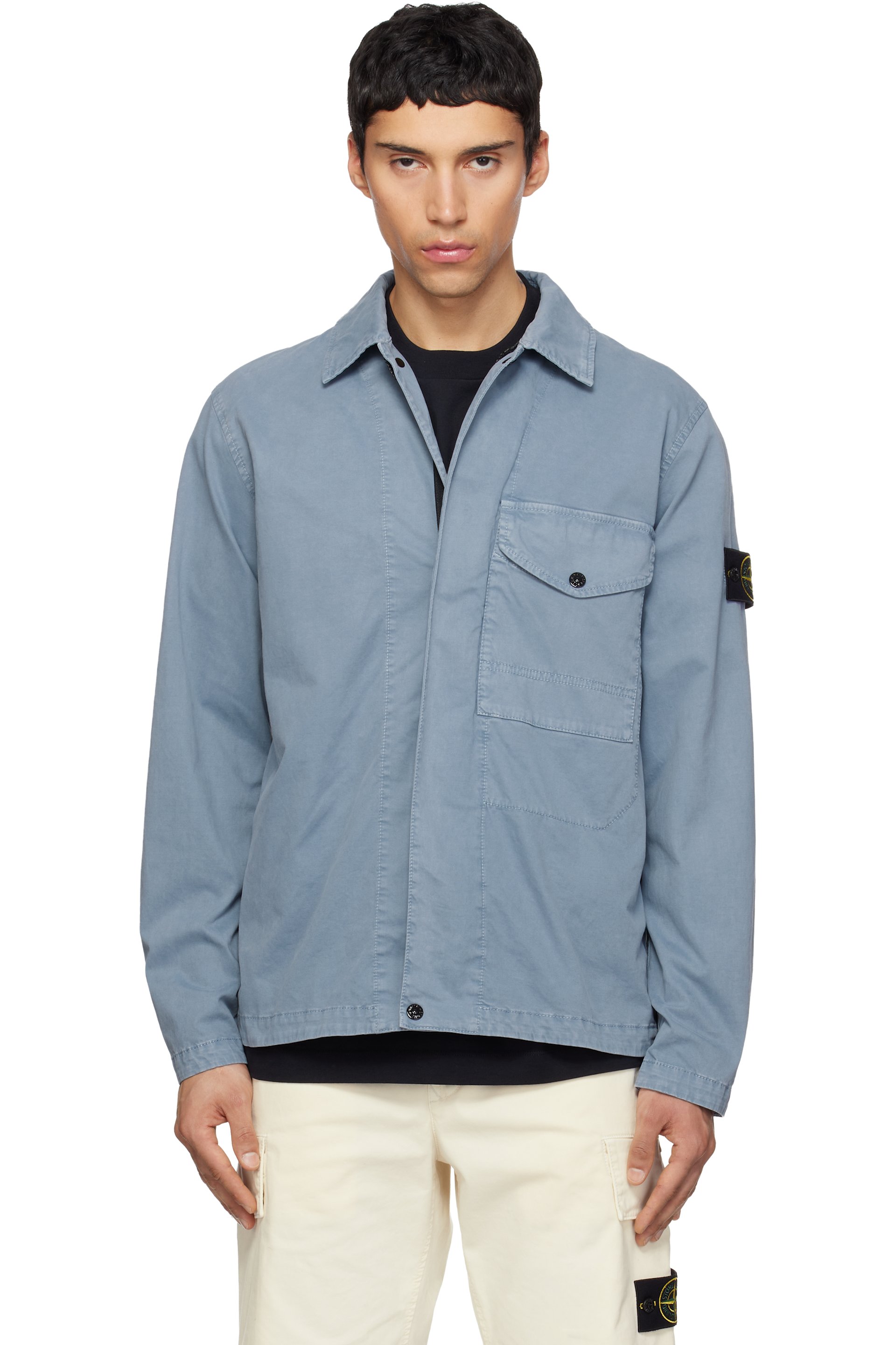 Stone Island - Blue 1200001 Organic Cotton Stretch 'Old' Effect Jacket