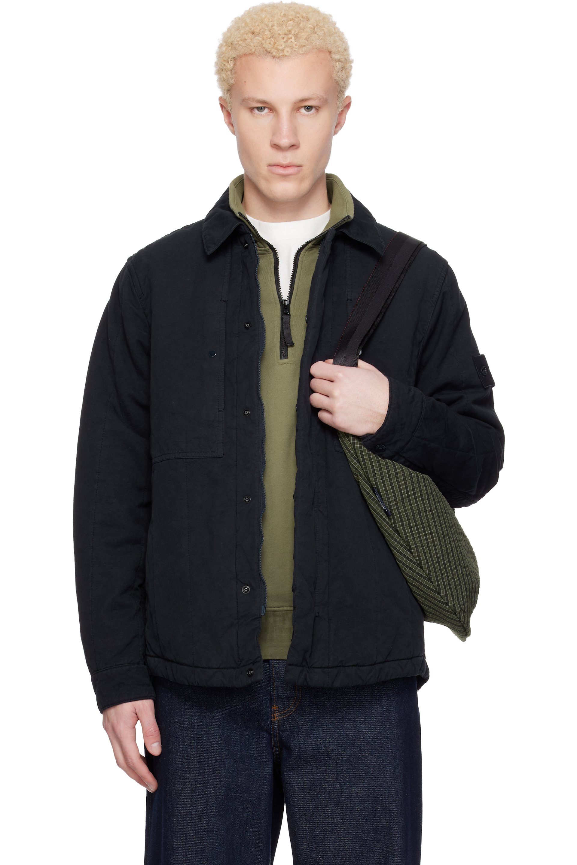 Stone Island - Navy 4100038 Cotton Linen Quilted-TC Ghost Jacket