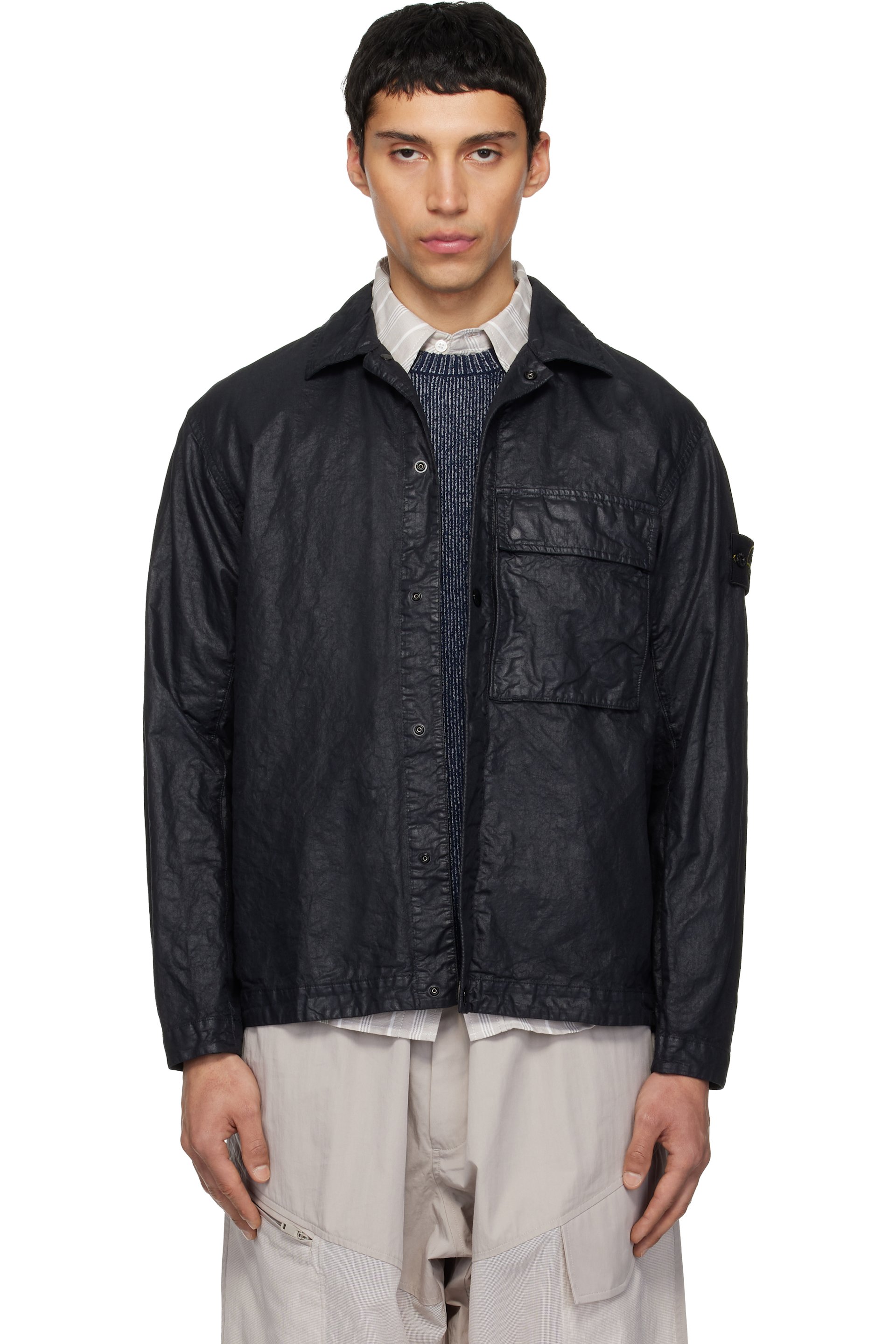 Stone Island - Black 1200003 Organic-Look Nylon Panama-TC Overshirt
