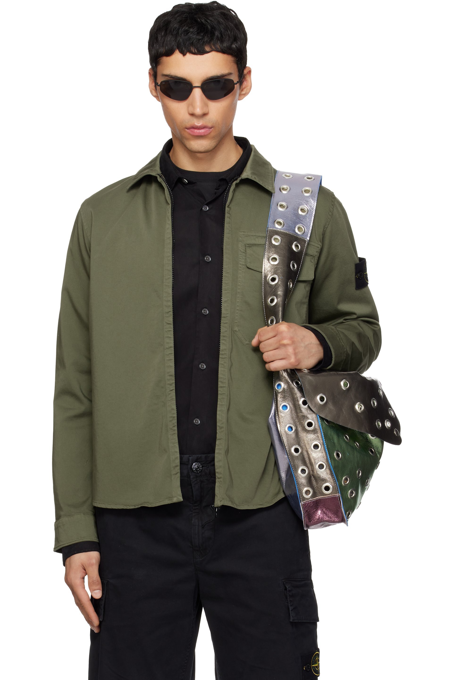 Stone Island - カーキ 1200015 Stretch Organic Cotton Satin シャツ