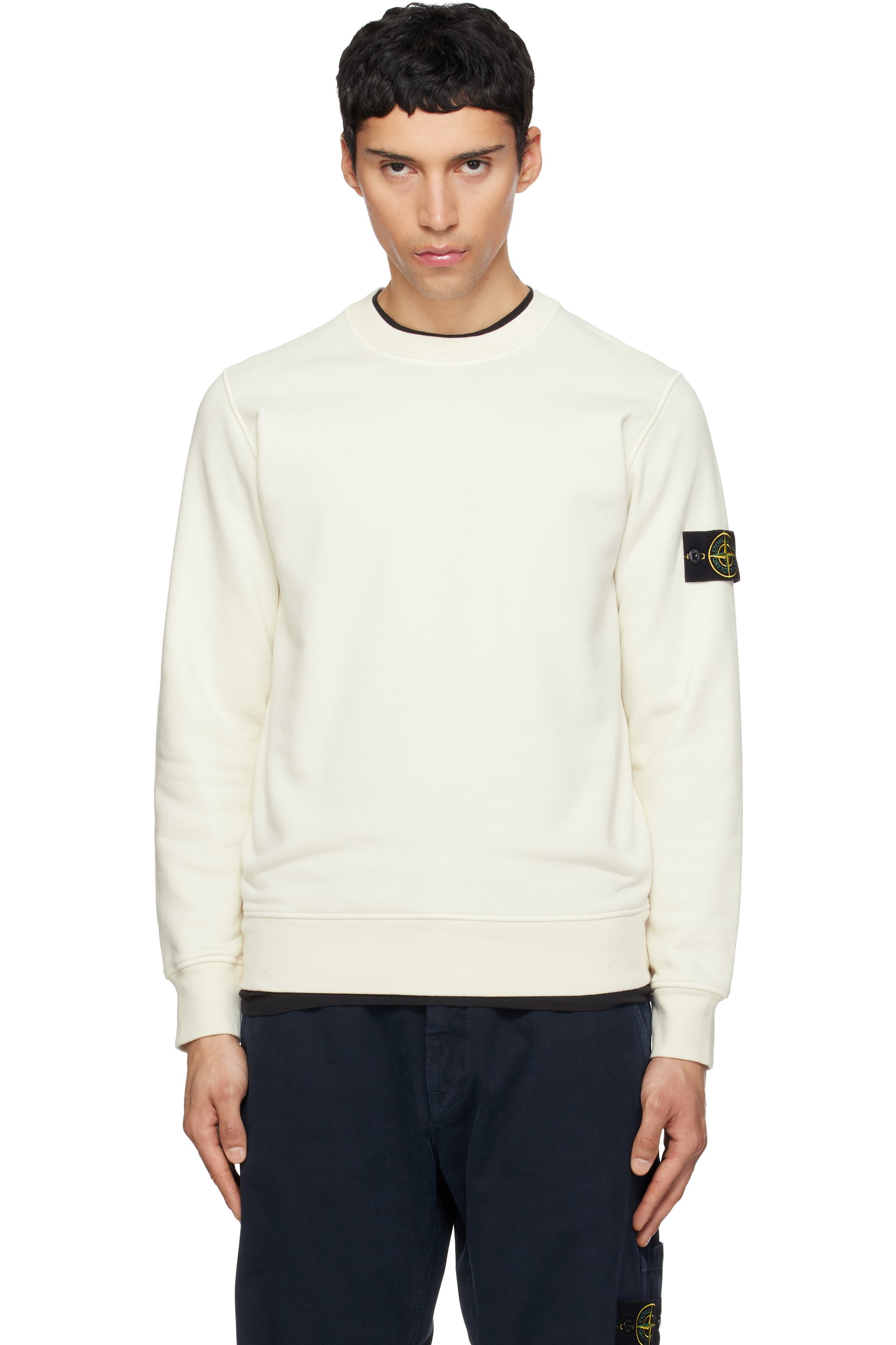 Stone Island - Pull molletonné 6100060 blanc cassé en coton bio